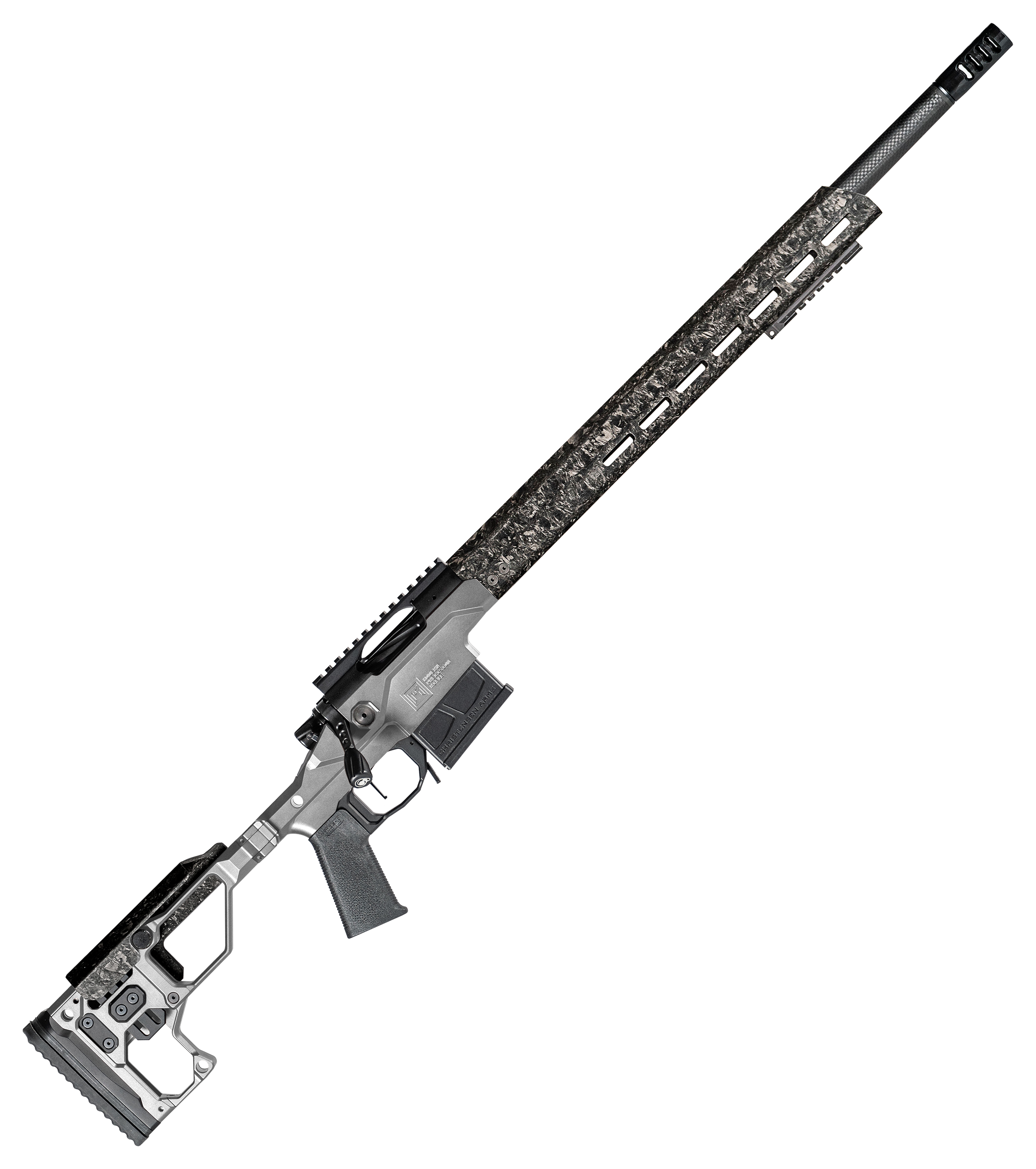 Image of Christensen Arms Modern Precision Bolt-Action Rifle - .338 Lapua Mag - 27″ - Carbon Fiber FFT/Blk Nitride Folding Adj Tungsten