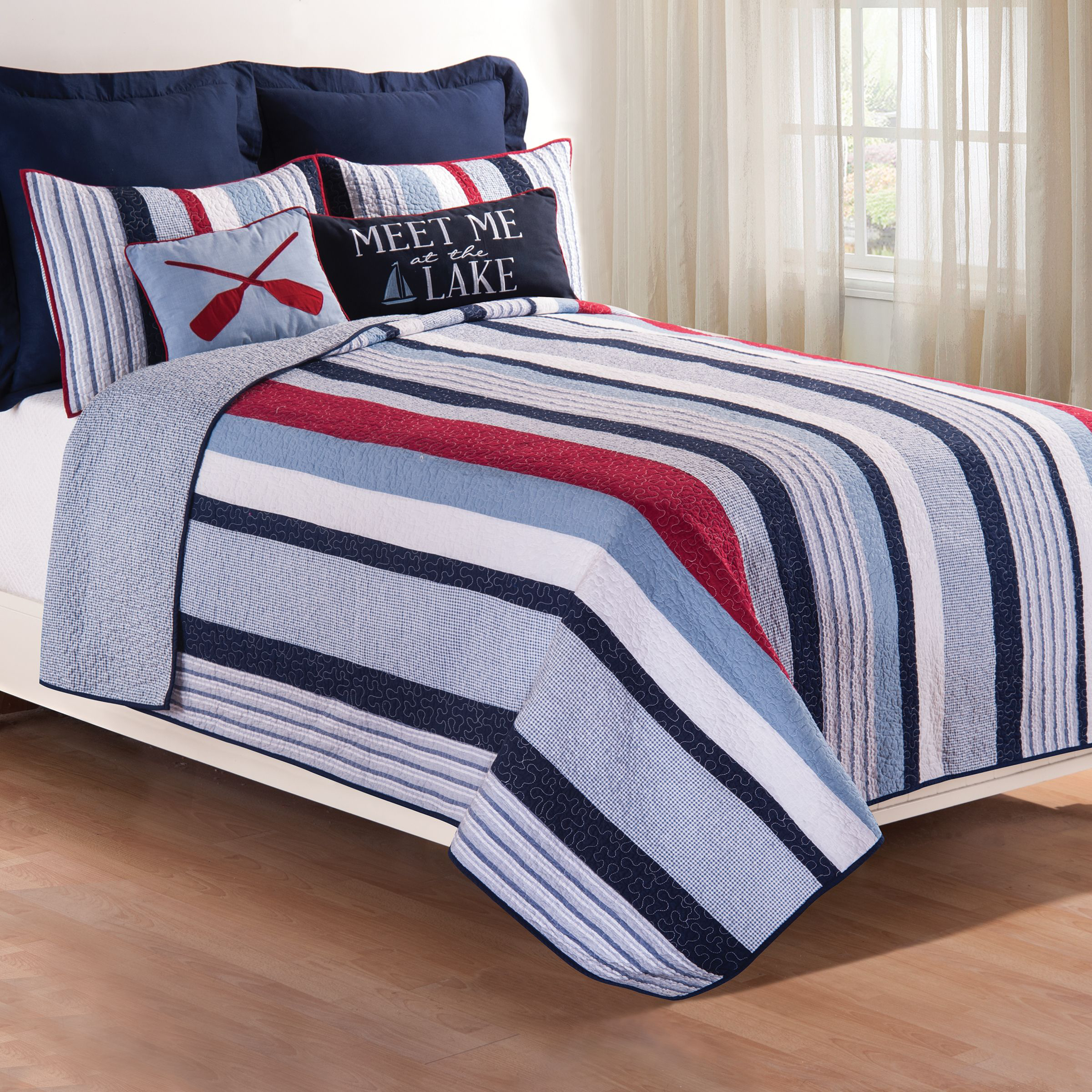 Image of C&ampF Home Preston Blue Stripe Quilt - King