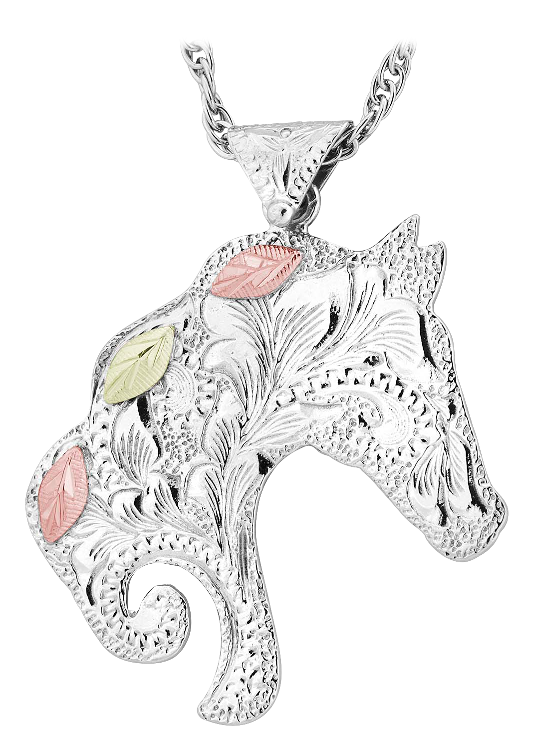 Landstroms Black Hills Gold Embossed Horse Head Pendant Necklace