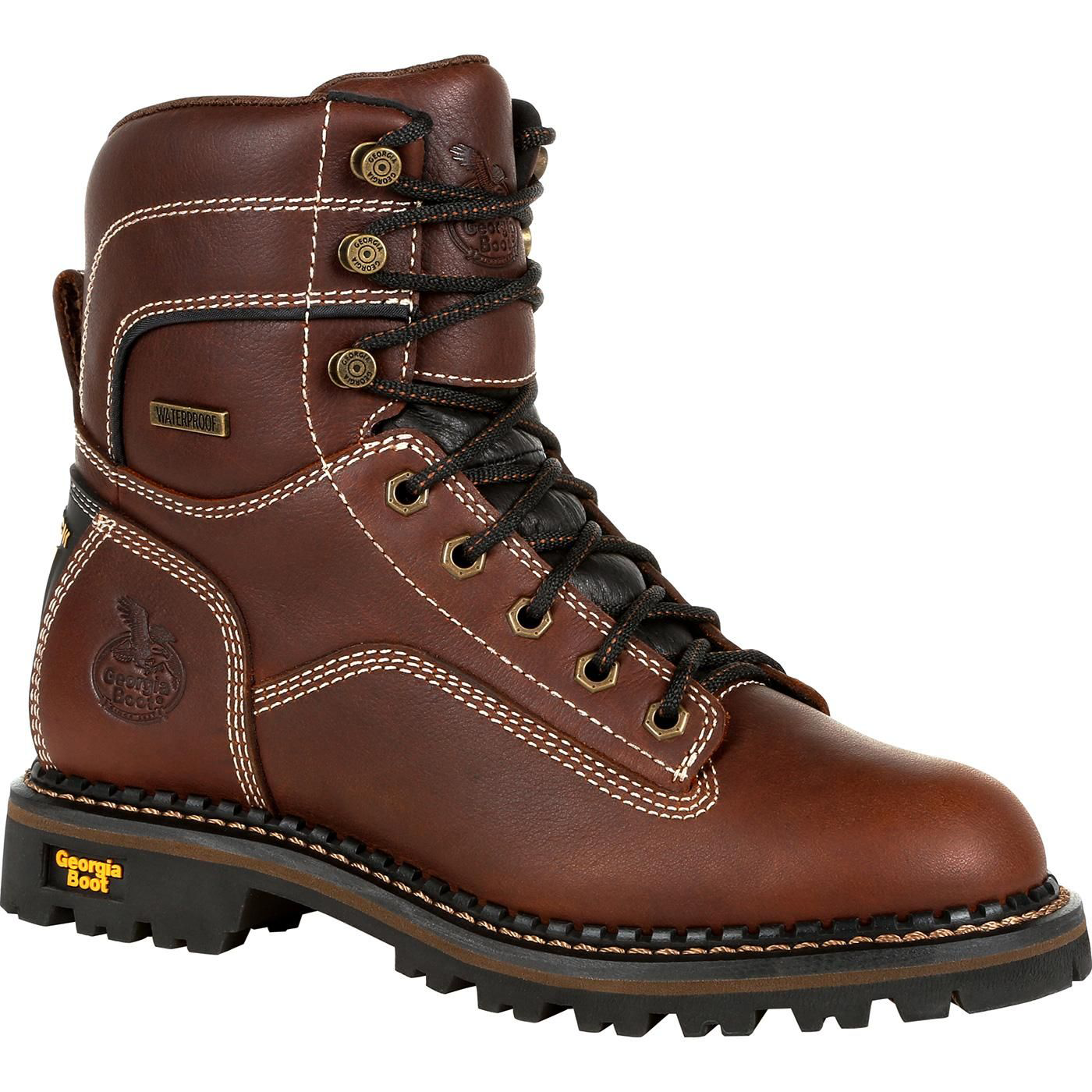 Image of Georgia Boot AMP LT Logger Waterproof Low Heel Work Boots for Ladies - Brown - 11W