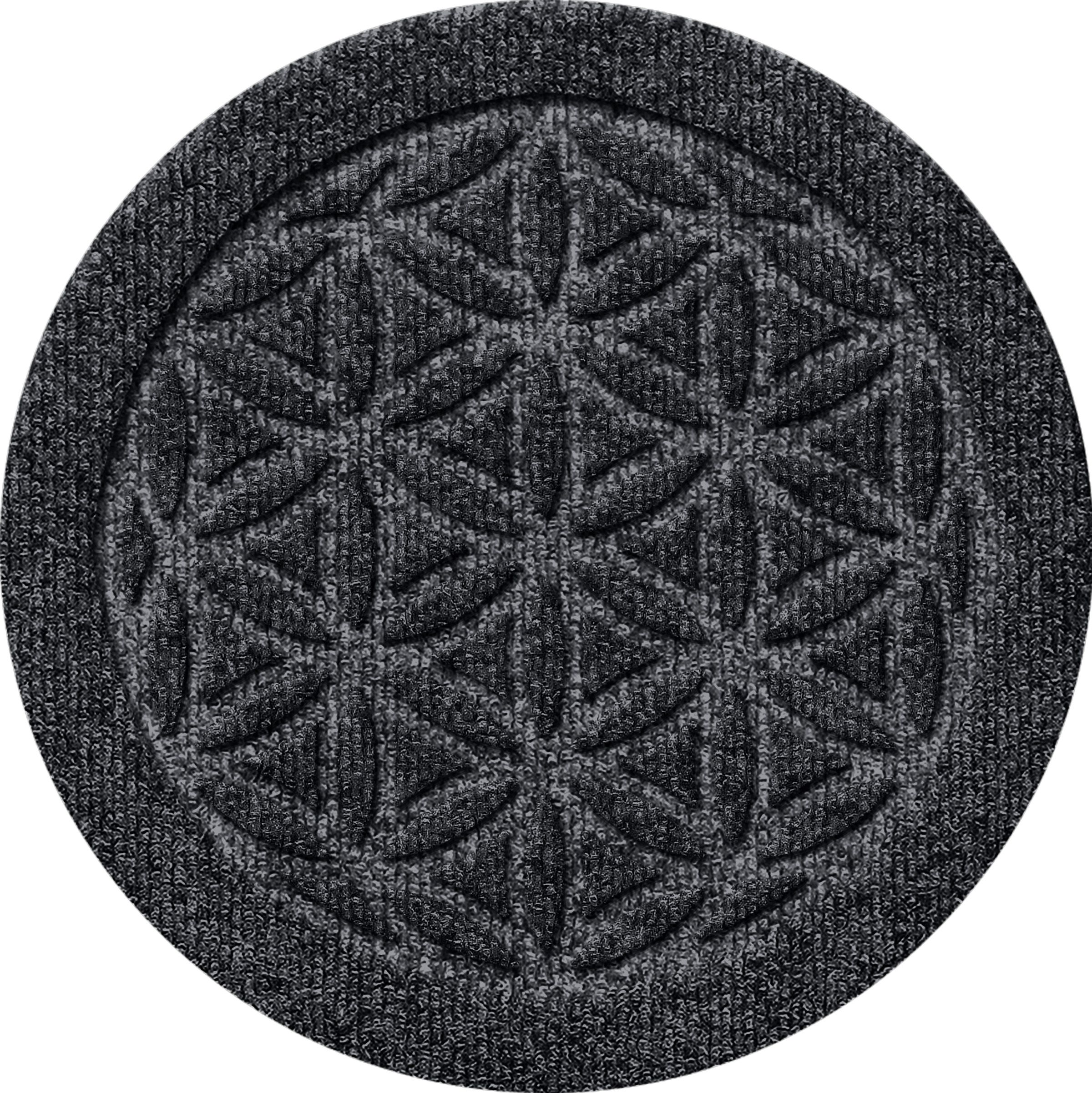 Image of Bungalow Flooring Waterhog Flower of Life Indoor-Outdoor Round Plant Trivet - Trivet set of 4 - Charcoal - 12″