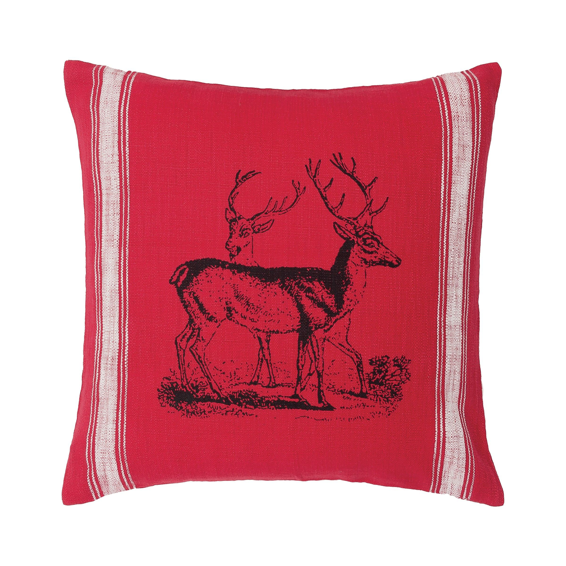 Image of C&ampF Home Stag Feed Sack Red Striped Deer Throw Pillow