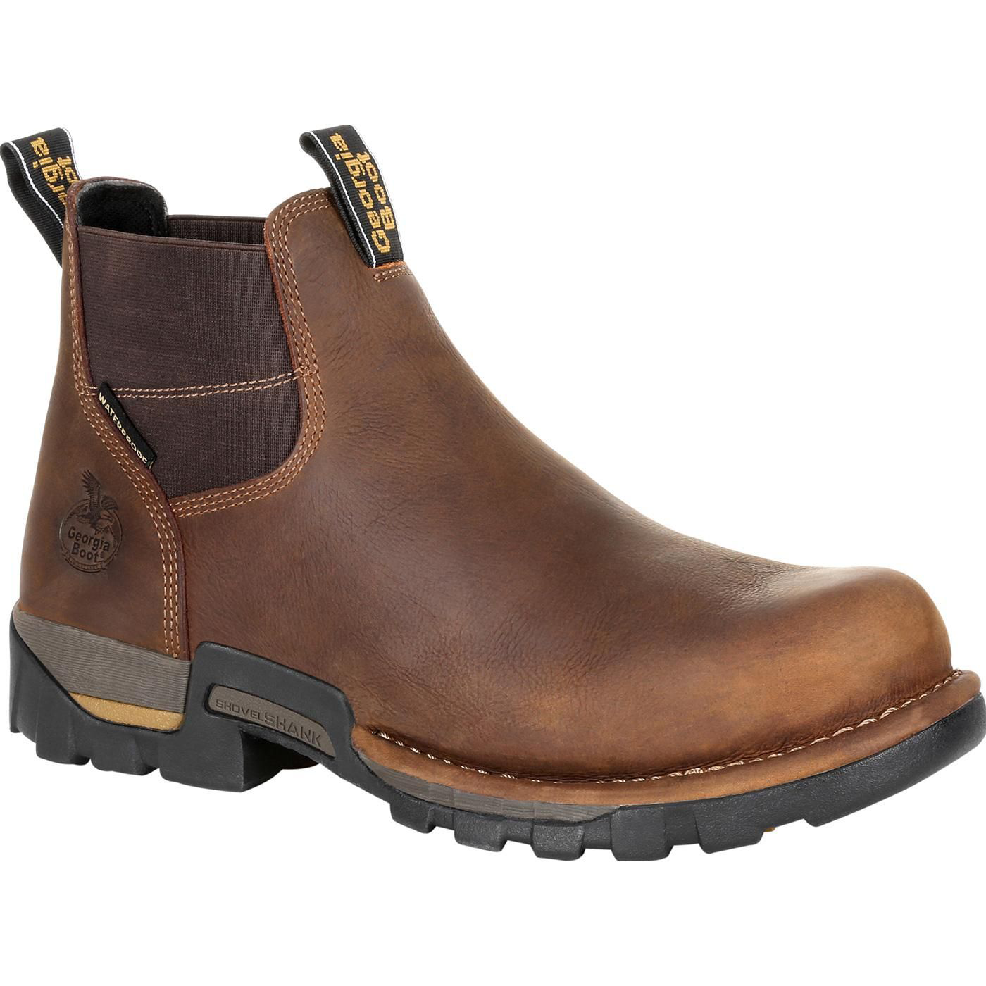 Image of Georgia Boot Eagle One 4' Waterproof Steel Toe Chelsea Work Boots for Men - Brown - 10.5M