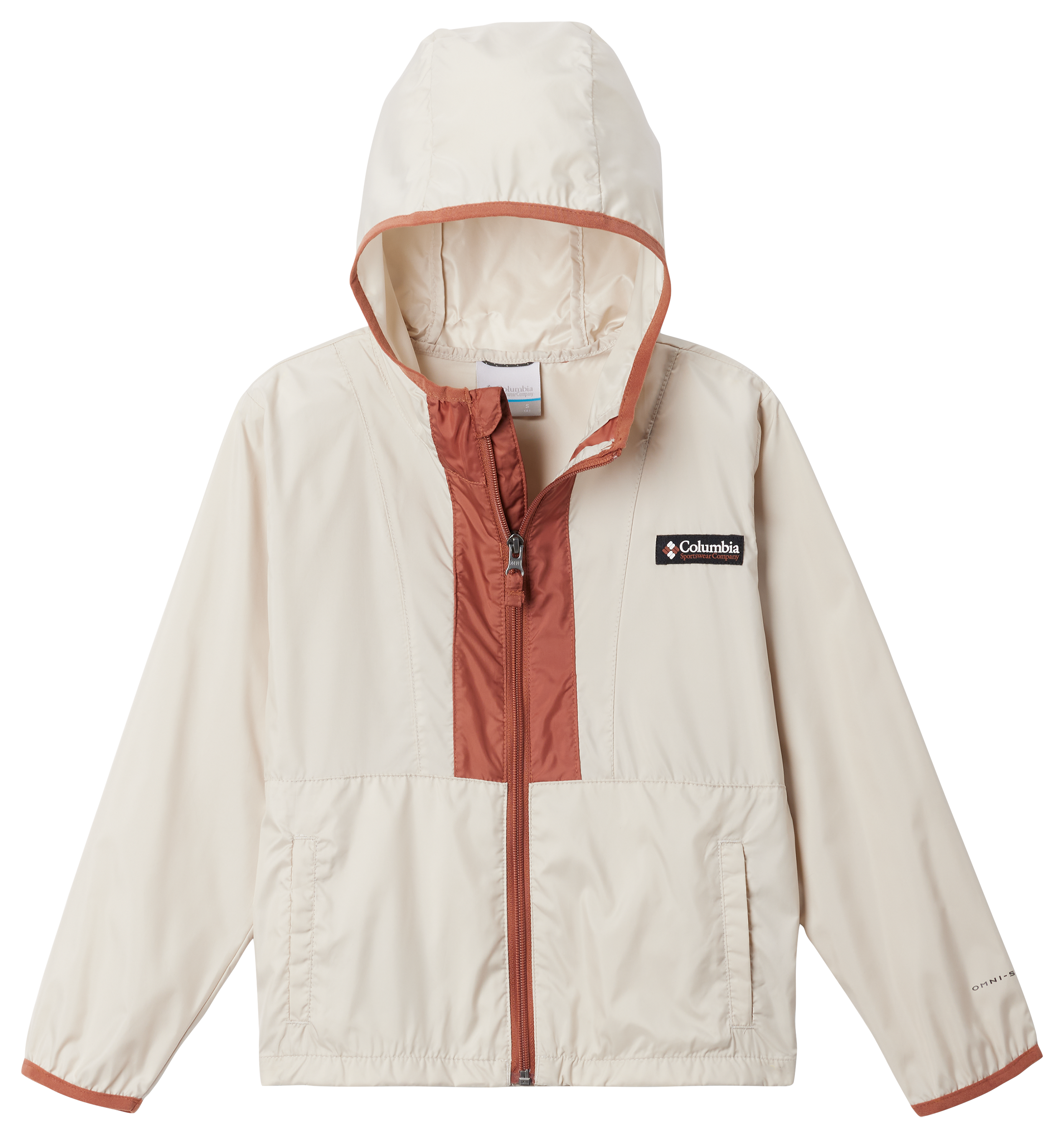 Columbia Back Bowl Hooded Windbreaker Jacket for Kids - Canteen/Dark Stone/Auburn - S
