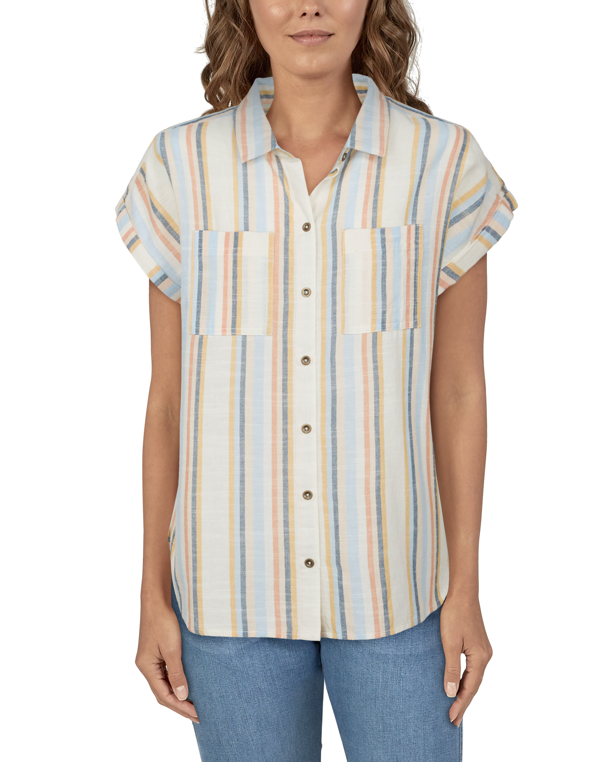 Natural Reflections Stripe Woven Short-Sleeve Shirt for Ladies - Multi Stripe - 2X