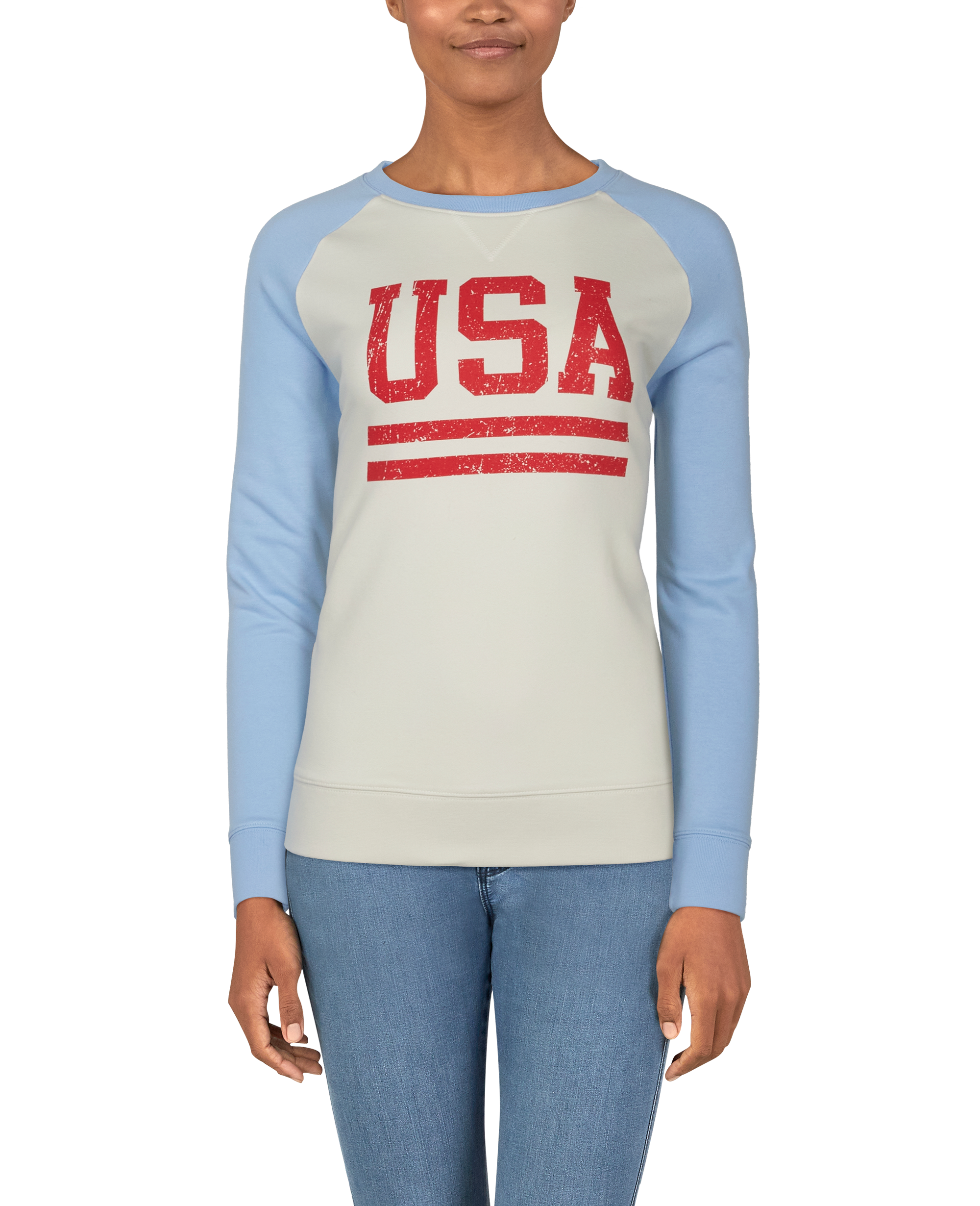 Natural Reflections USA Crew-Neck Long-Sleeve Sweatshirt for Ladies - Blue Bell - 2X