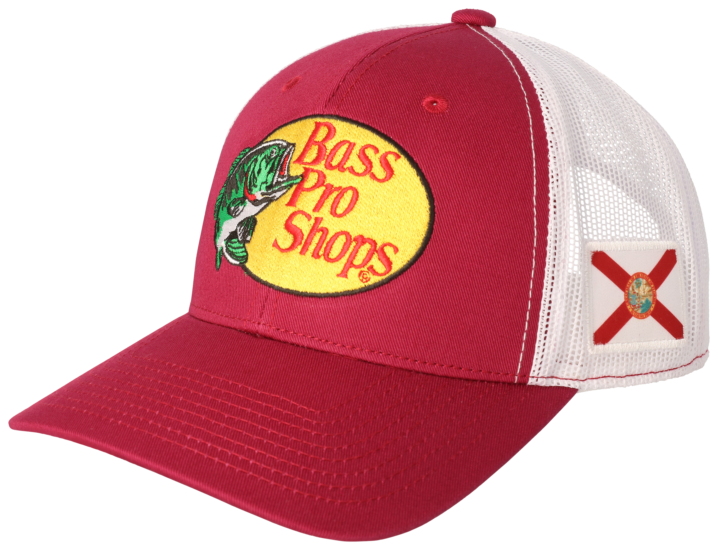 Bass Pro Shops Woodcut Logo and Florida Patch Snapback Cap - Burgundy/White - Bass Pro Shops