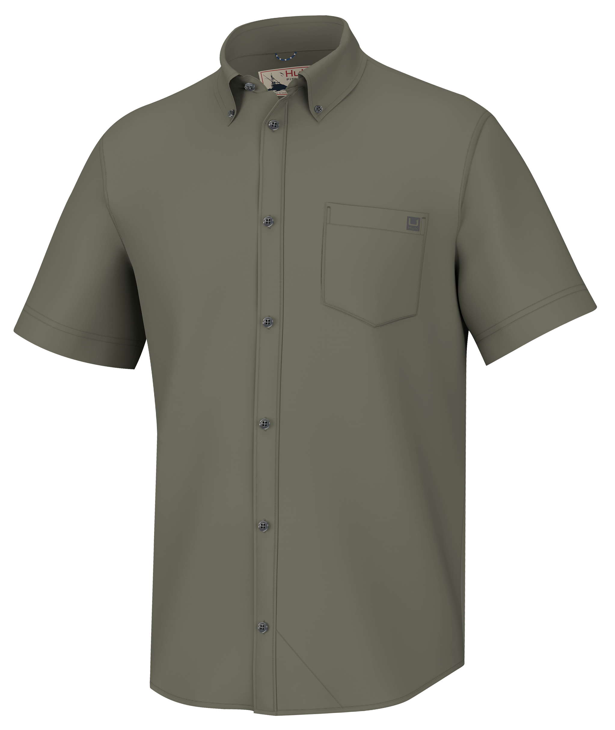 Huk Kona Solid Short-Sleeve Button-Down Shirt for Men - Moss - 2XL - Huk
