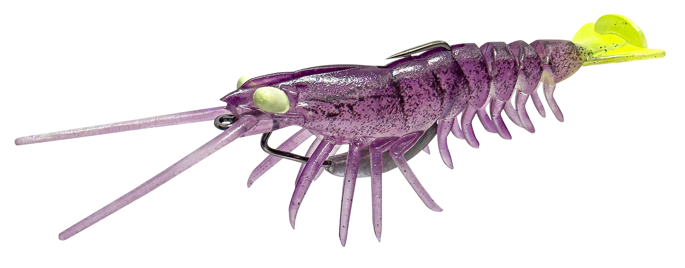 Image of Savage Gear Weedless Manic Shrimp - Purple Chartreuse - 3″ - 1/4 oz.