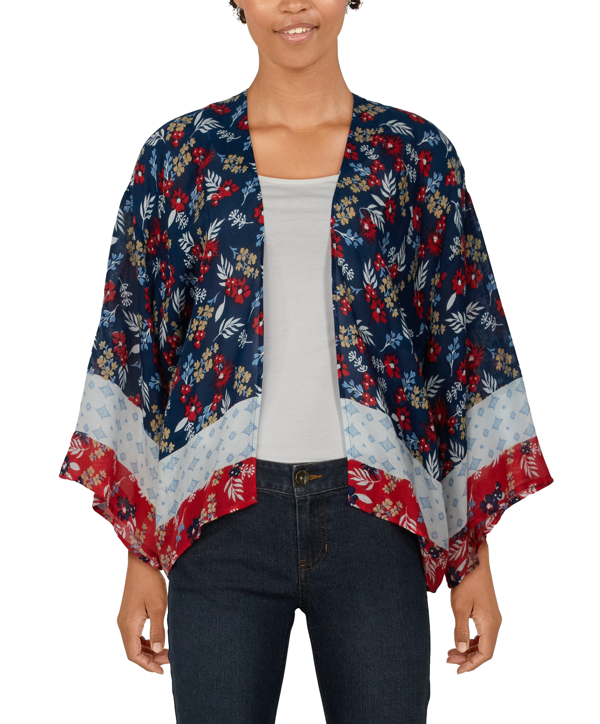 Natural Reflections Kerchief Flowers Kimono - Multi - L/XL