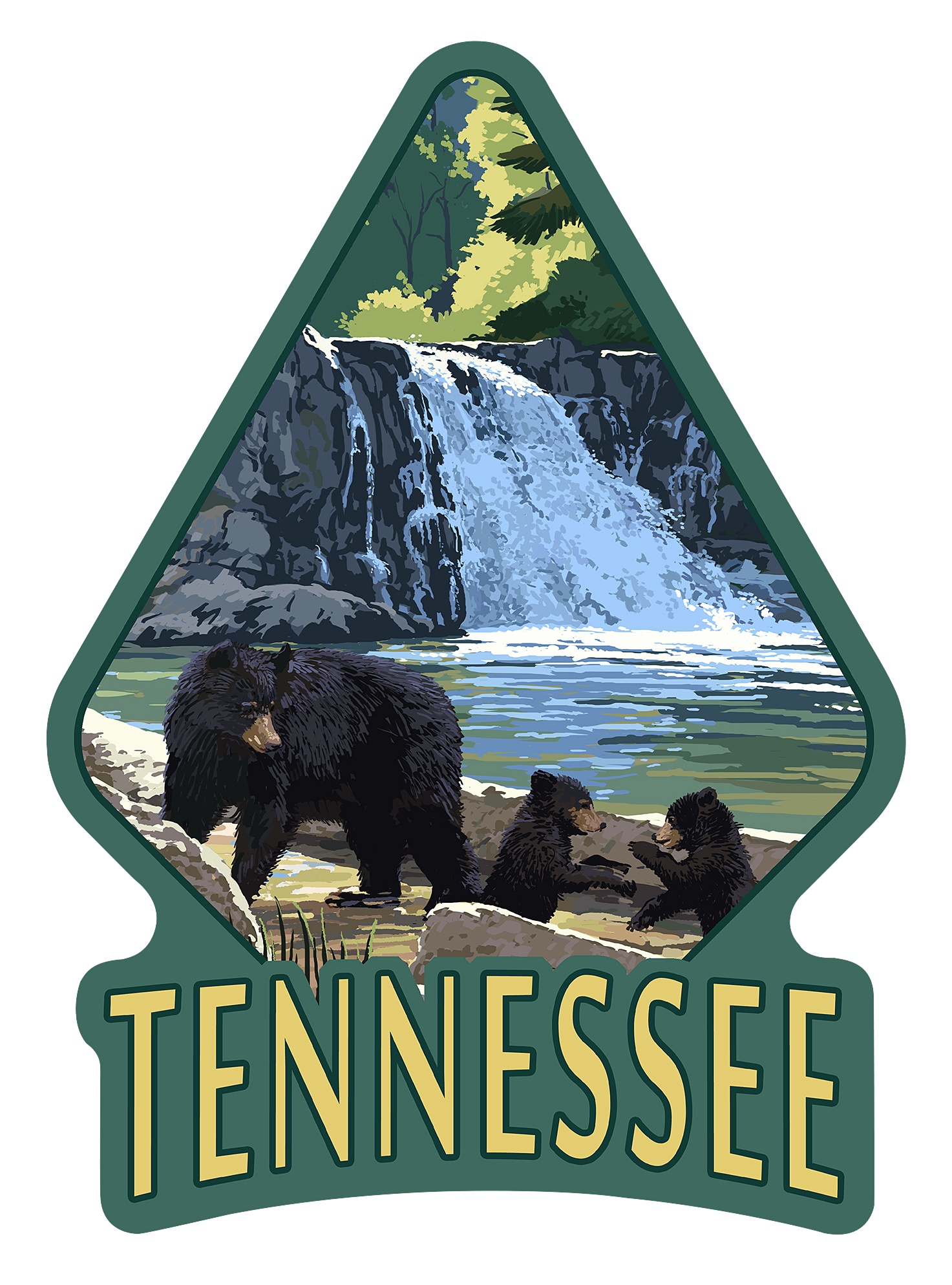 Lantern Press Tennessee Waterfall and Bear Die-Cut Sticker