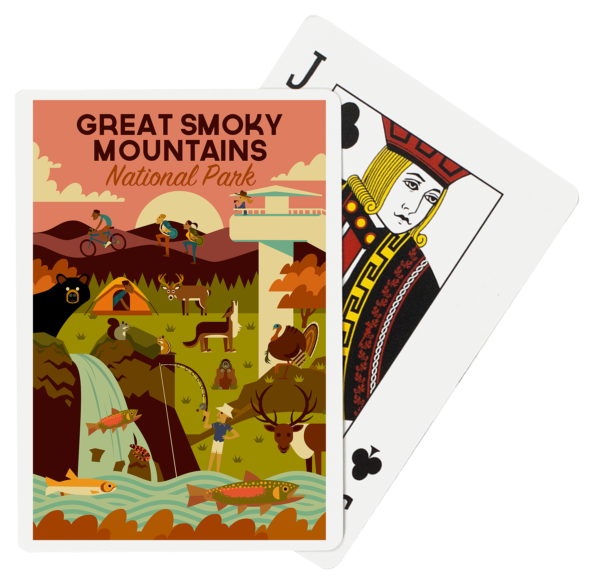 Lantern Press Great Smoky Mountains National Park Art Deco Playing Cards