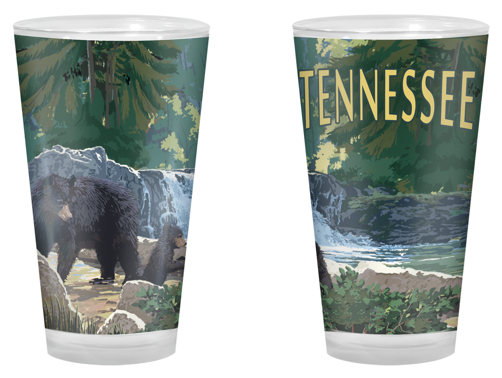 Lantern Press Tennessee Bears and Waterfall Pint Glass