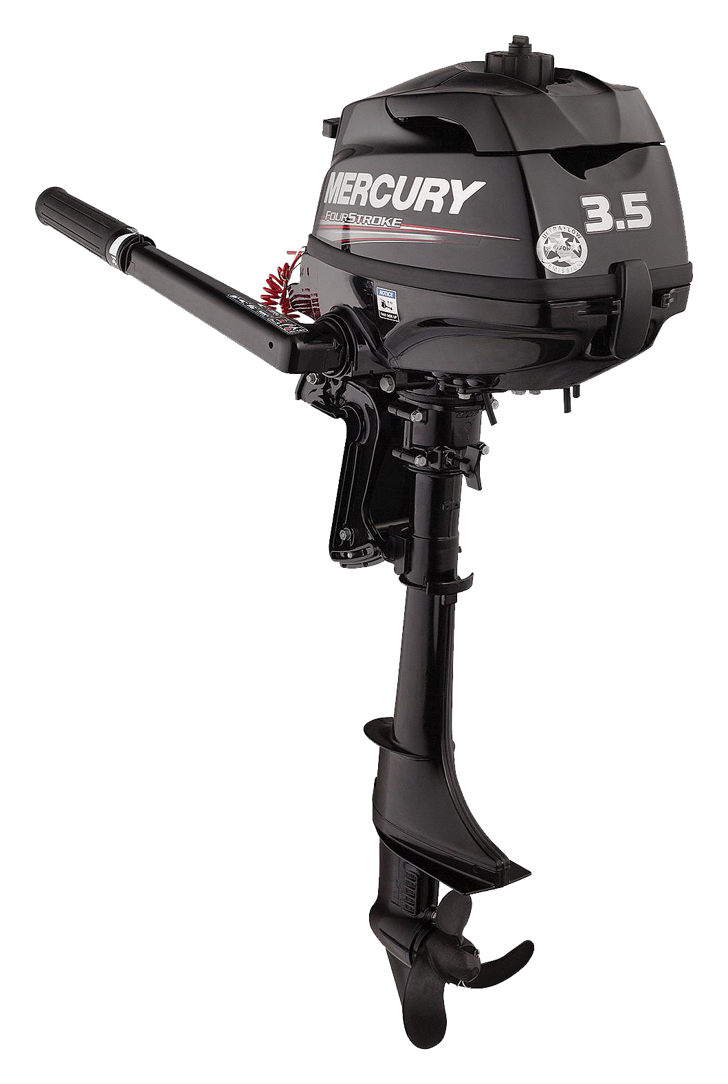 Mercury 3.5hp Tiller FourStroke Outboard Motor 20' Shaft, Manual Tilt/Trim, Manual Start