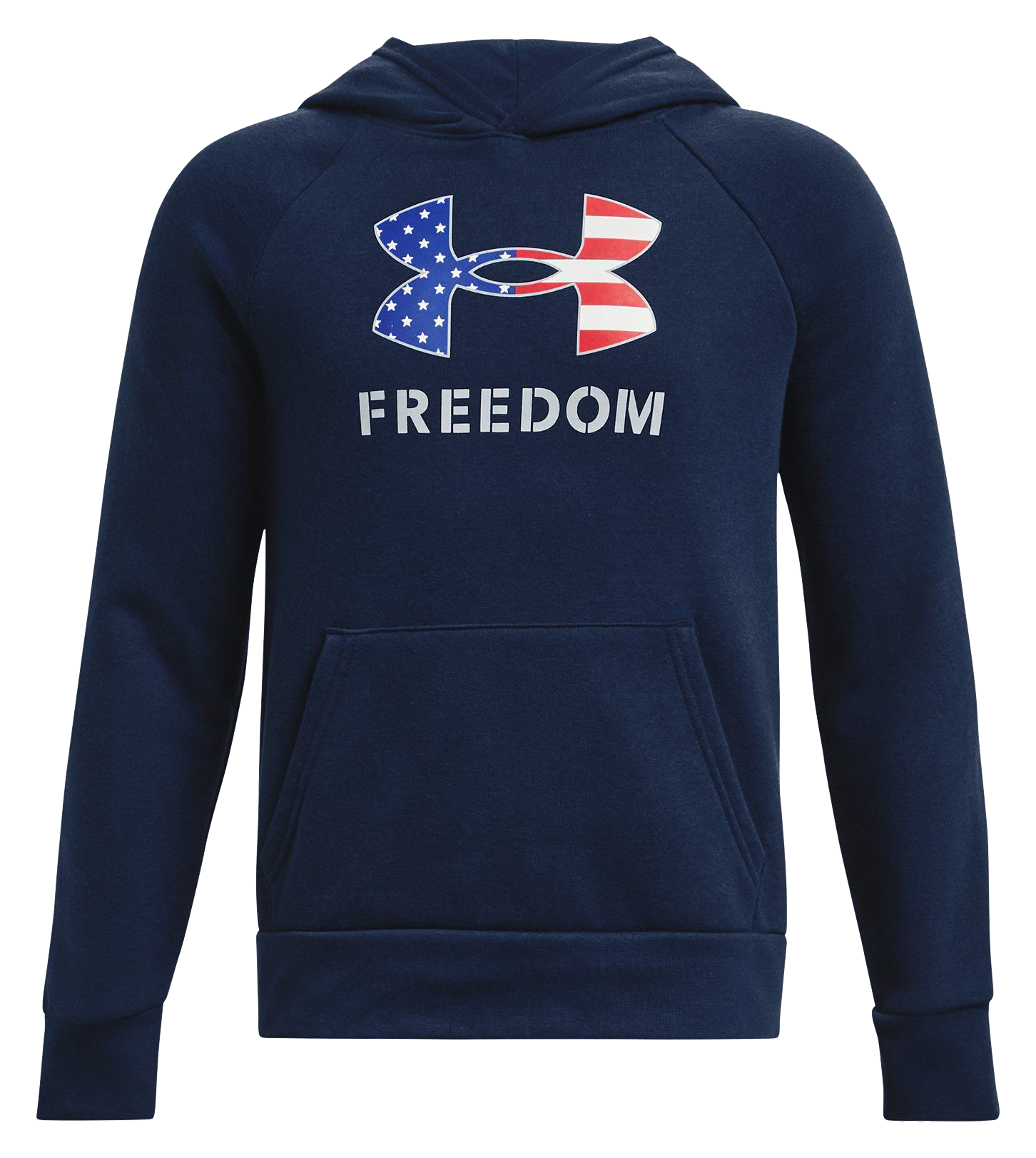 Image of Under Armour Freedom Rival Fleece Big Flag Logo Hoodie for Kids - Academy/White - XS