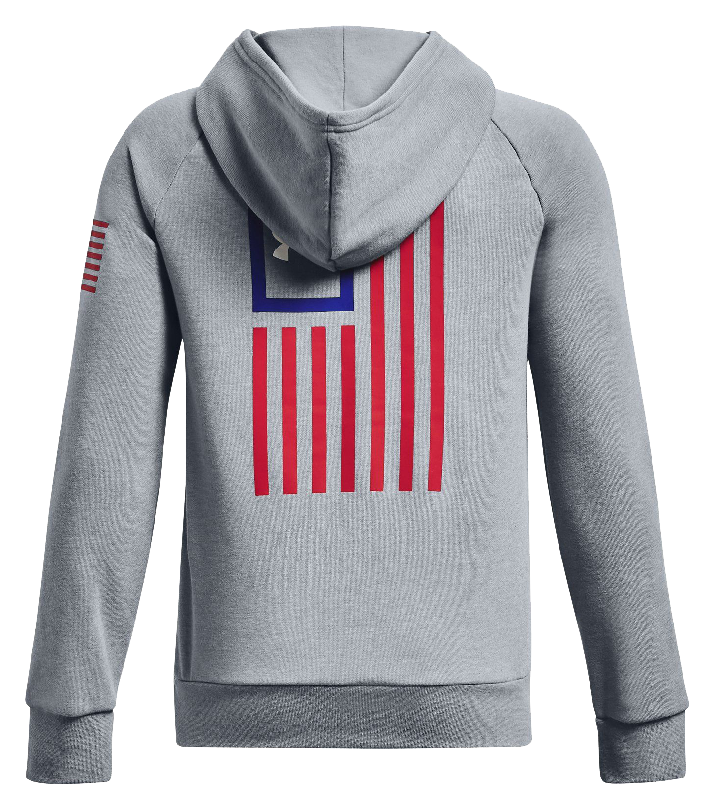 Image of Under Armour Freedom Rival Fleece Long-Sleeve Hoodie for Kids - Steel Light Heather/Red - M