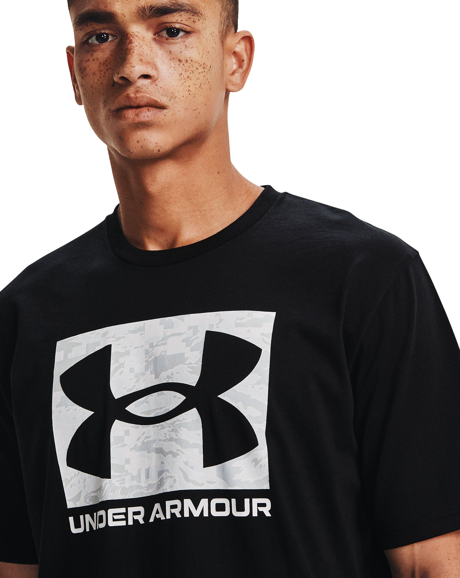 Image of Under Armour ABC Camo Boxed Logo Short-Sleeve T-Shirt for Men - Black/Black - 3XLT