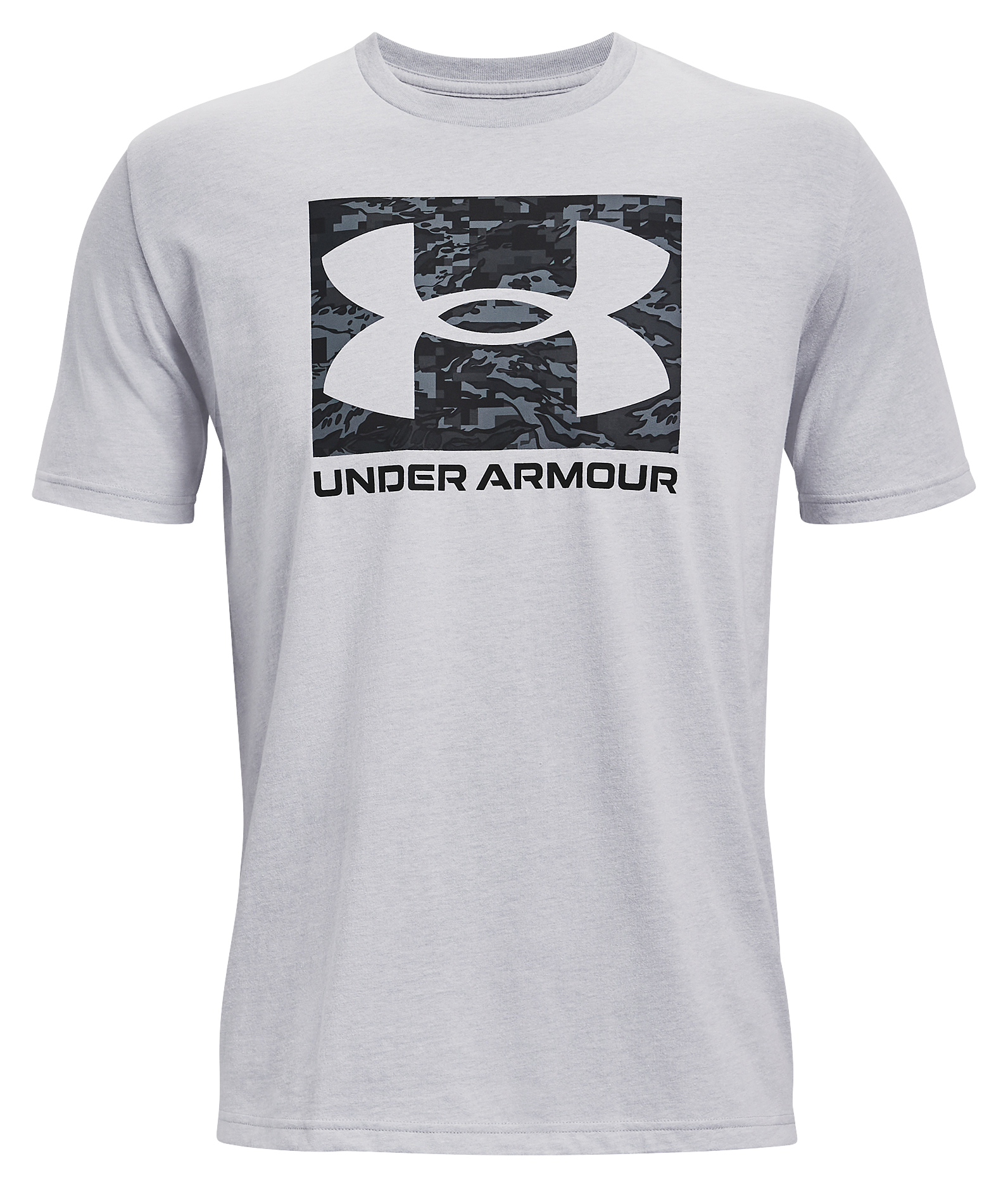 Image of Under Armour ABC Camo Boxed Logo Short-Sleeve T-Shirt for Men - Mod Gray Light Heather - 2XLT