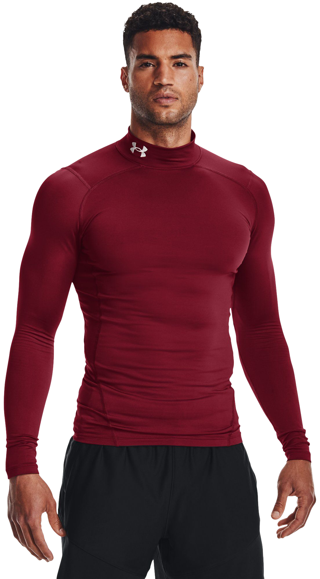 Under Armour ColdGear Armour Compression Base-Layer Long-Sleeve Shirt for Men - Cardinal/White - M
