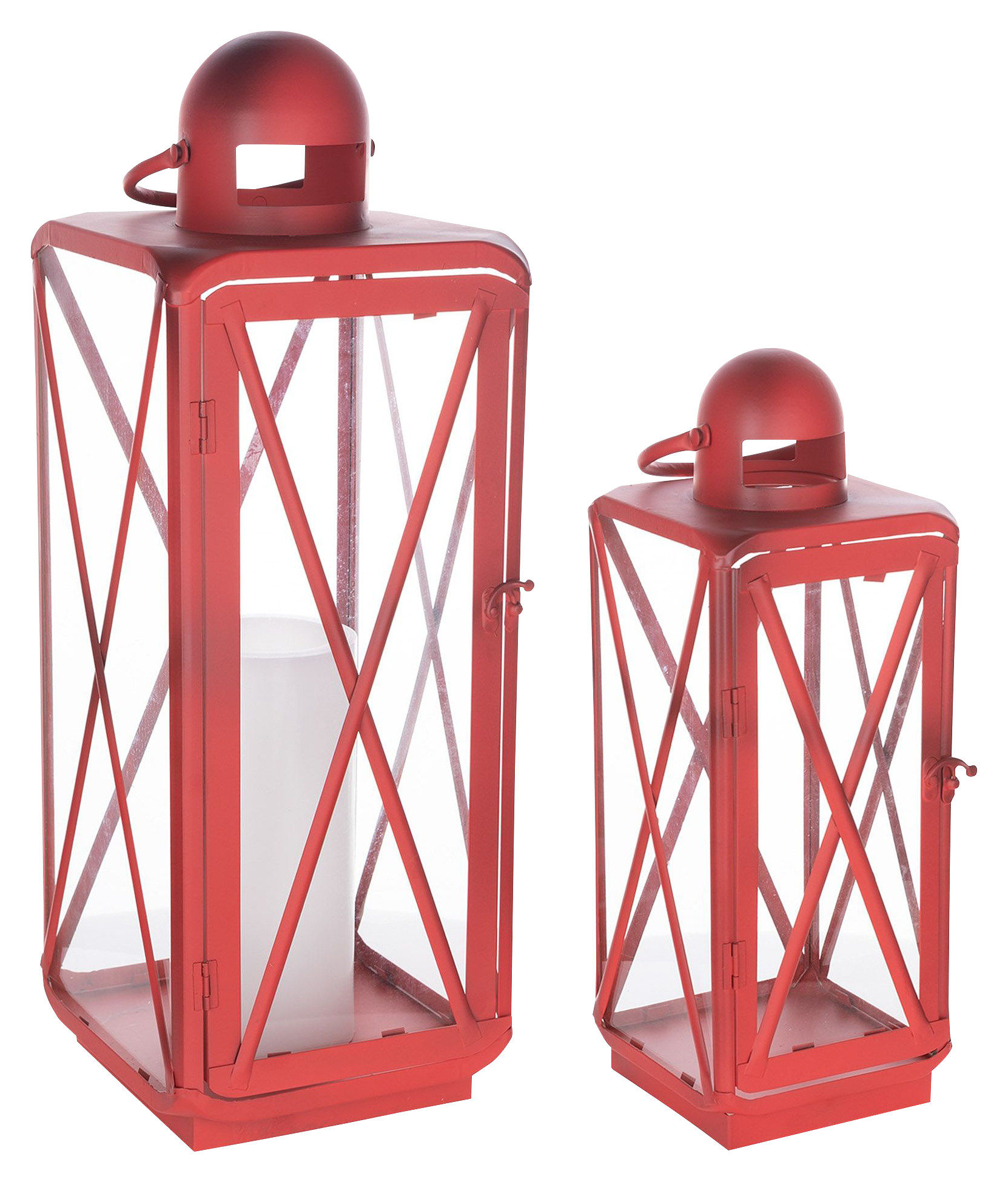 Image of Melrose International Traditional Curved Metal Lanterns Set of 2 - Red