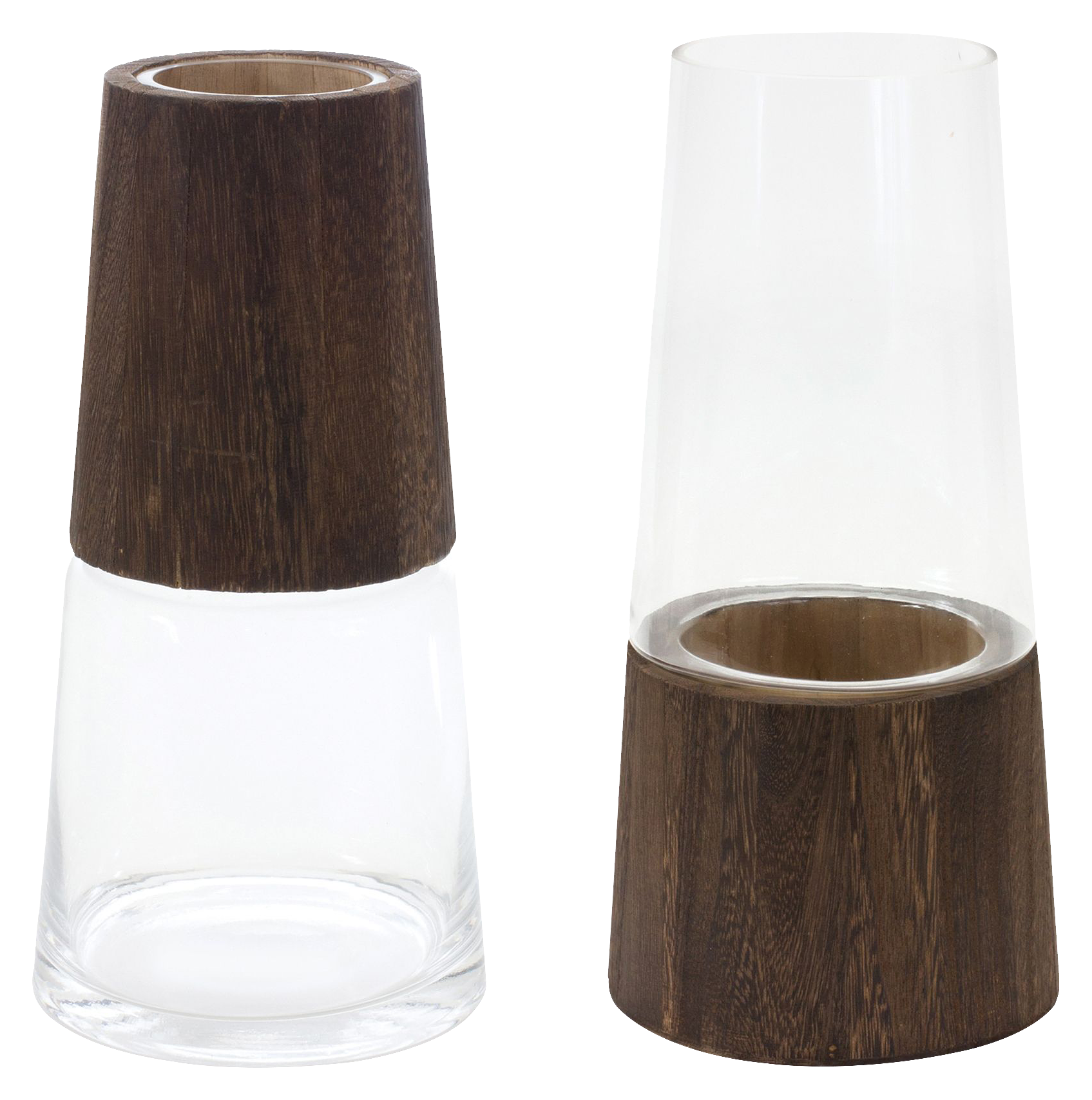 Image of Melrose International Tapered Glass Vase with Wood Accent - Brown/Clear