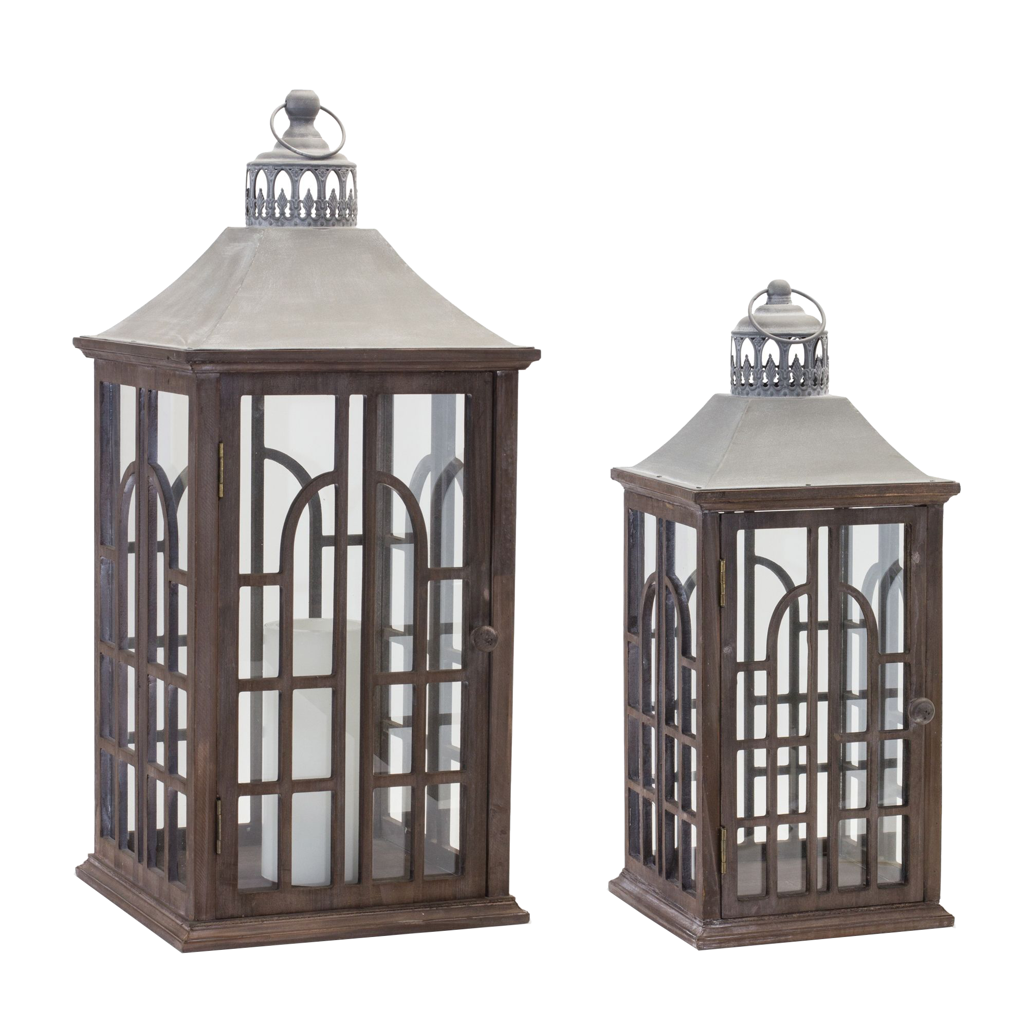 Image of Melrose International Wood Lanterns with Metal Lids Set of 2