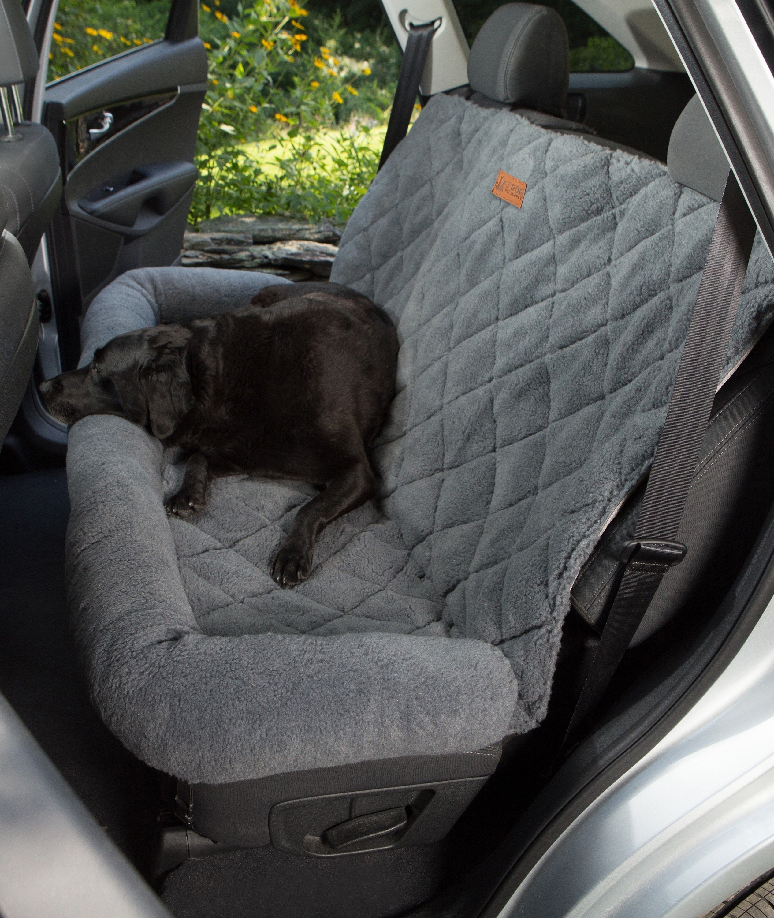 3 Dog Pet Supply Shearling Back-Seat Protector with Bolster for Dogs - 3 Dog Pet Supply