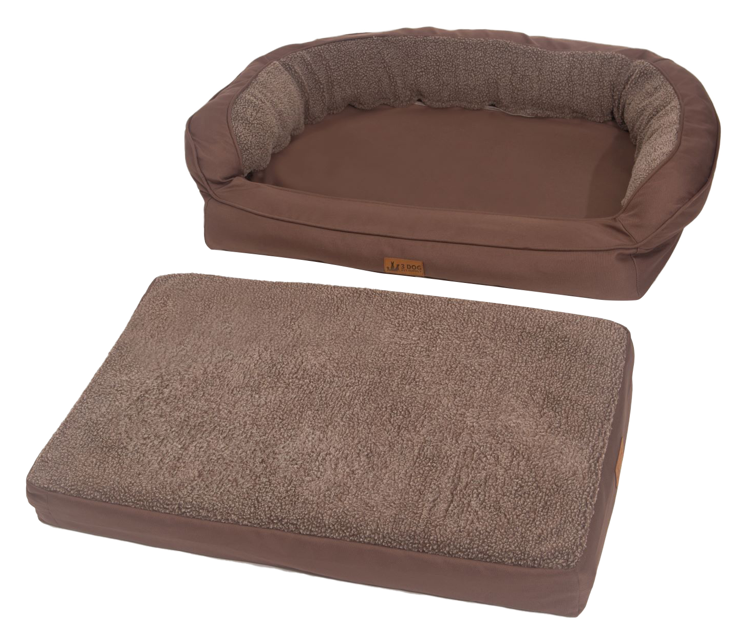 Image of 3 Dog Pet Supply EZ Wash Fleece Headrest Memory Foam Dog Bed - Chocolate - 33' x 24' x 9' - Small