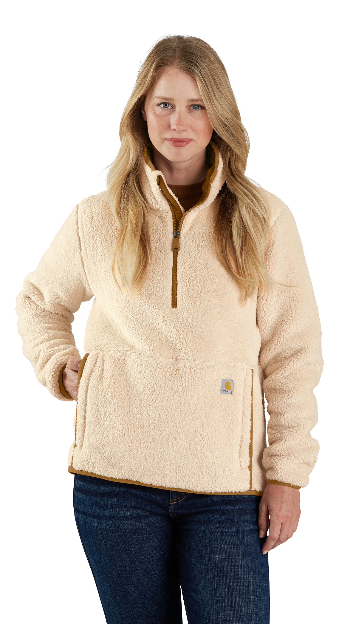 Image of Carhartt Loose-Fit Fleece Half-Zip Pullover for Ladies - Oat Milk - M