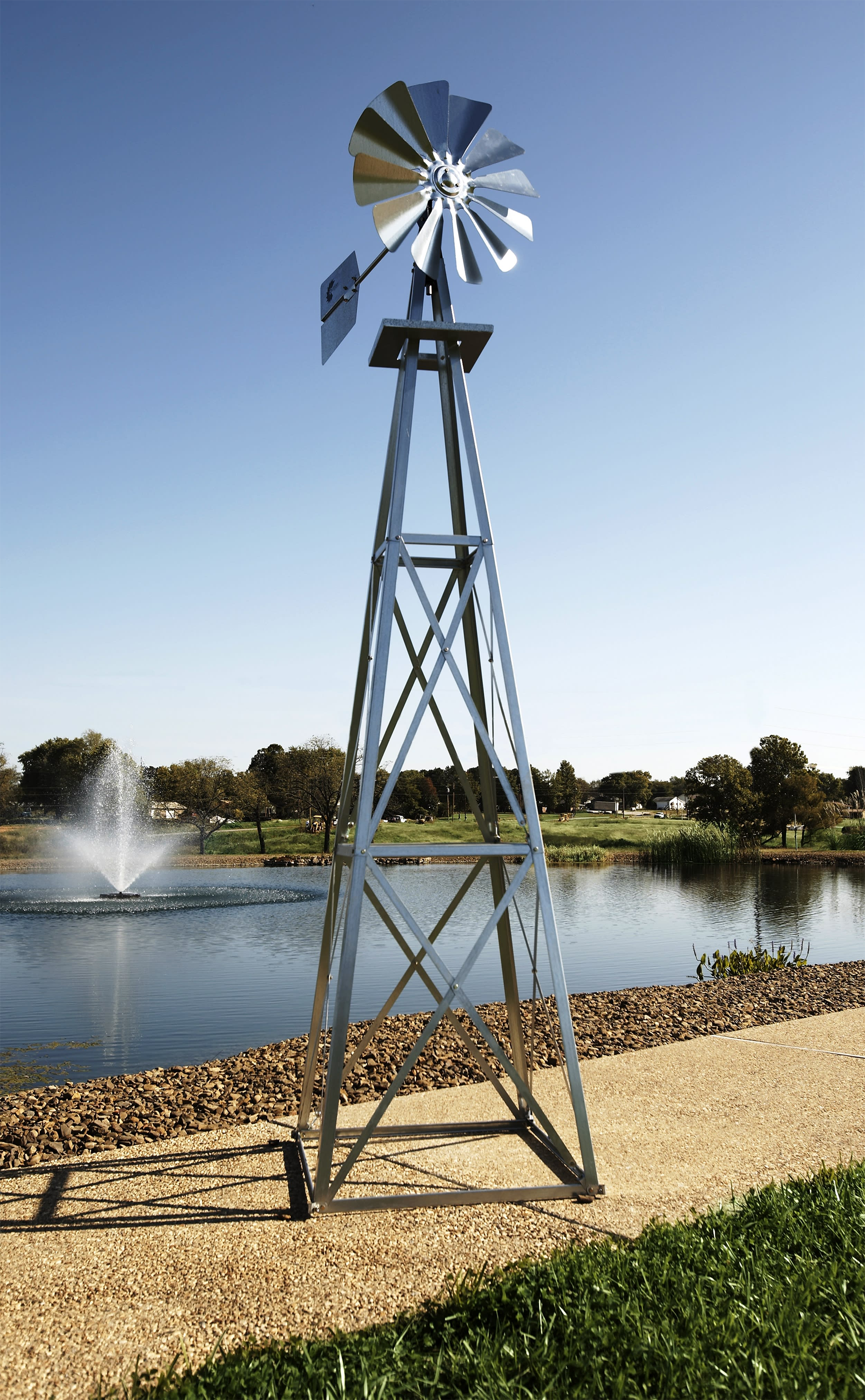 Image of Outdoor Water Solutions Large Backyard Galvanized Windmill - 11'6″