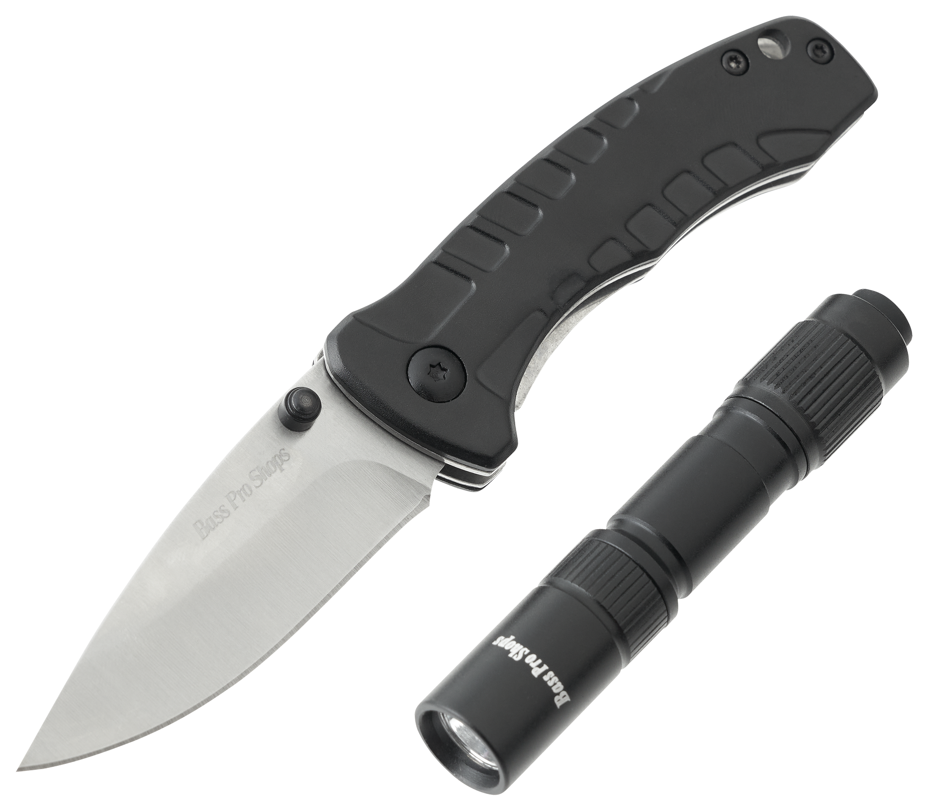 Image of Bass Pro Shops Outdoor Essentials Flashlight and Folding Knife Combo - Black