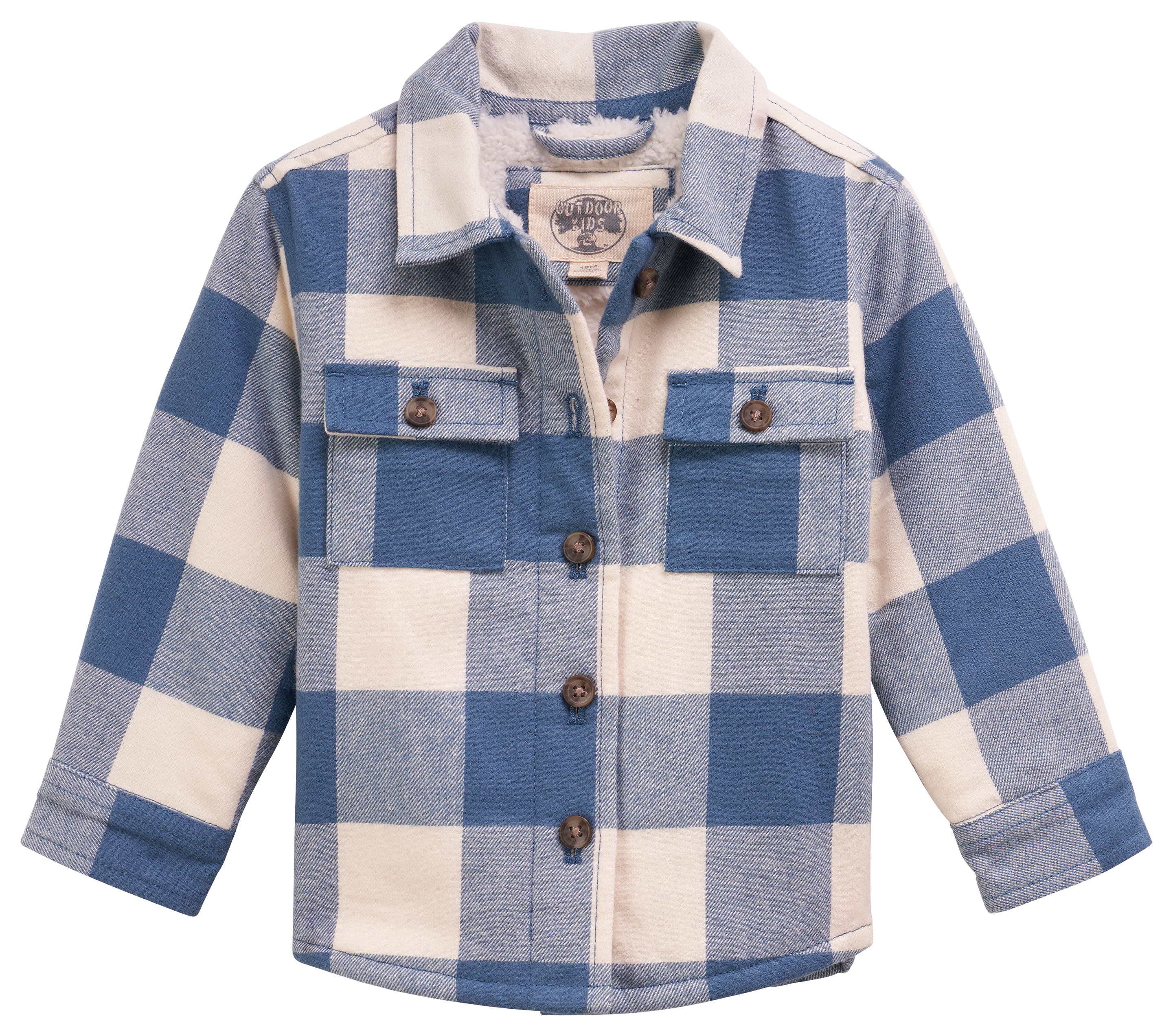 Image of Outdoor Kids Sherpa-Lined Flannel Long-Sleeve Button-Down Shirt for Babies - Blue/Cream - 18 Months