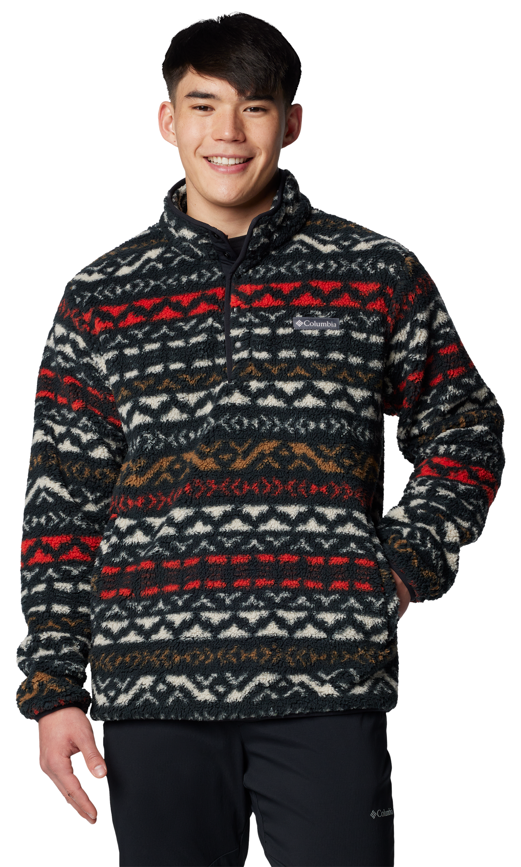 Image of Columbia Rugged Ridge Half-Snap Fleece Pullover for Men - Black Madras Multi - L