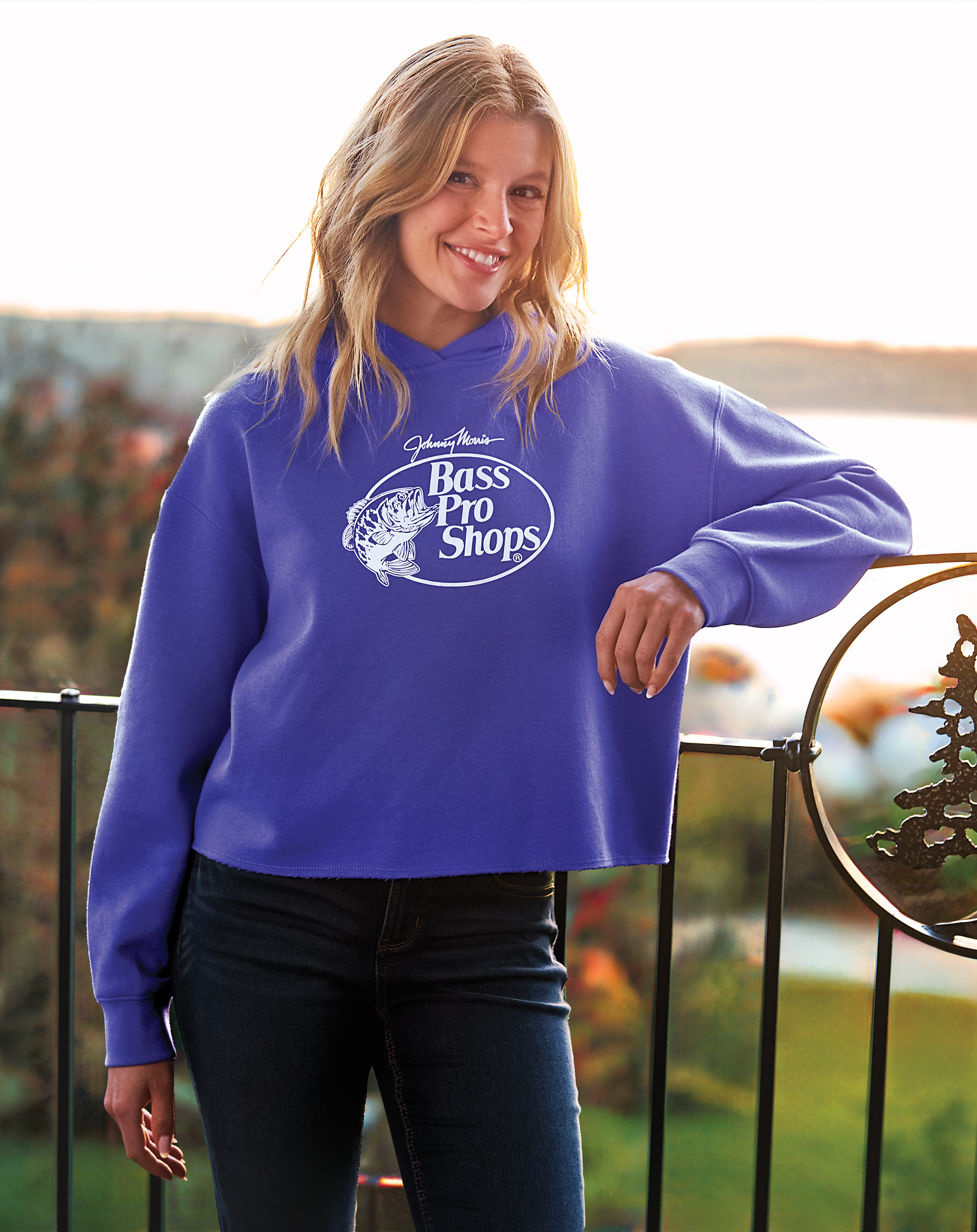 Bass Pro Shops Logo Cropped Long-Sleeve Hoodie for Ladies - Purple Opulence - XL