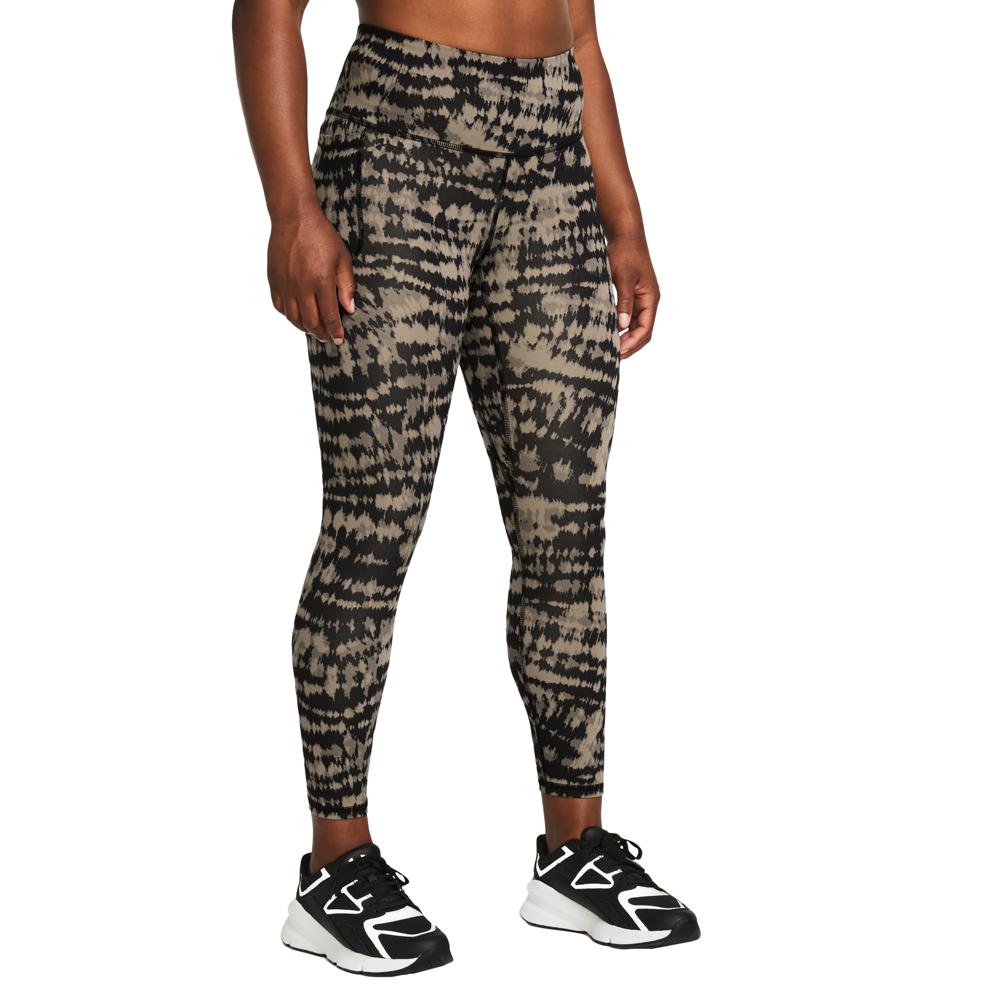 Image of Under Armour Motion Printed Ankle Leggings for Ladies - Timberwolf Taupe/Black/Black - XS - Regular