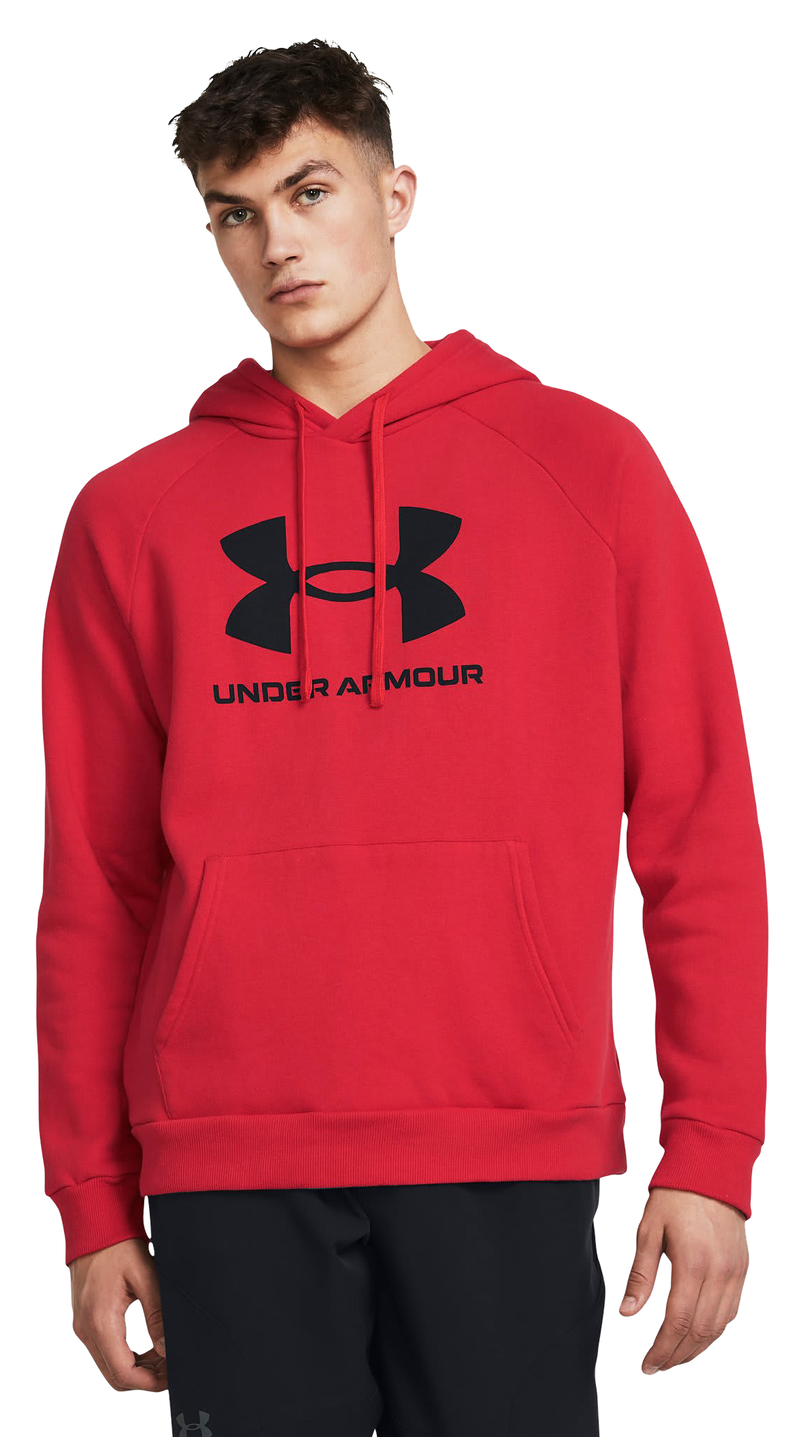 Image of Under Armour Rival Fleece Logo HD Long-Sleeve Hoodie for Men - Red/Black - L