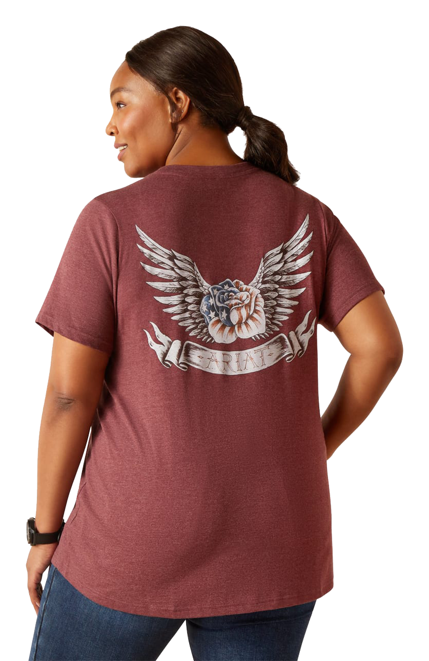 Ariat Rebar CottonStrong American Rose Short-Sleeve T-Shirt for Ladies - Burgundy Heather - 3X - Ariat