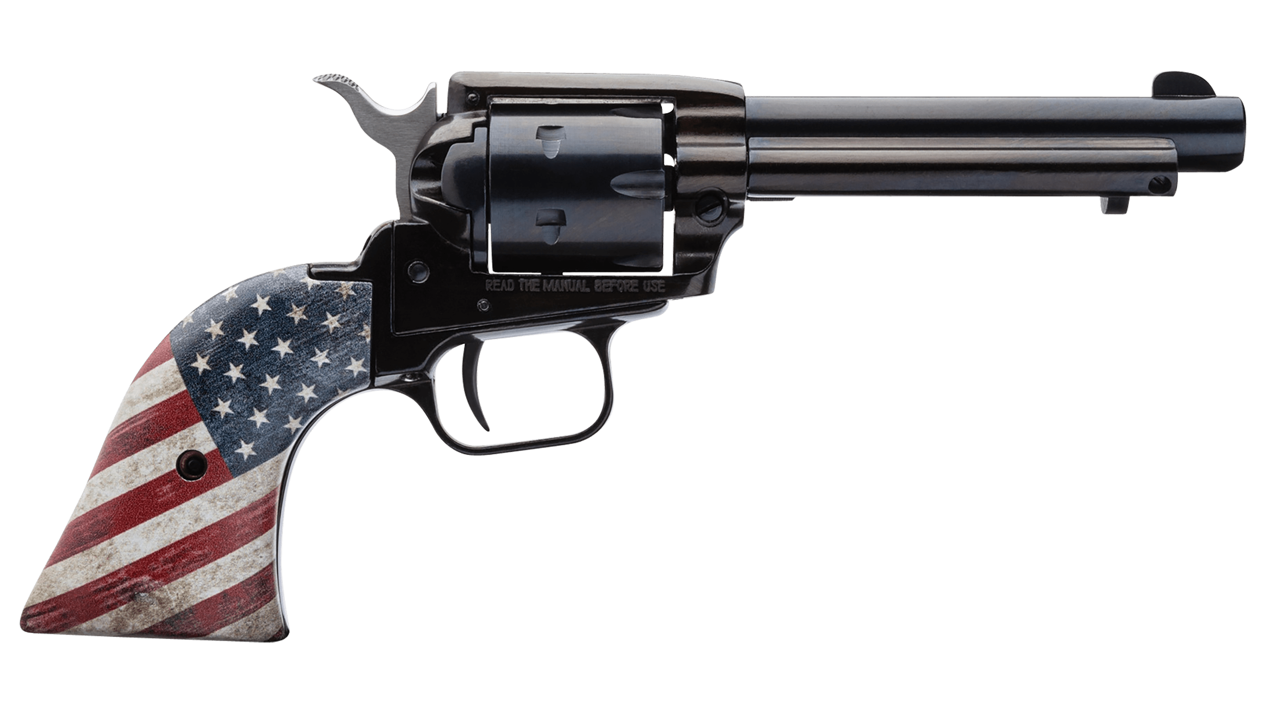 Heritage Rough Rider American Flag SingleAction Revolver  22 LR  475  Right Hand  Black Oxide  RedWhiteBlue