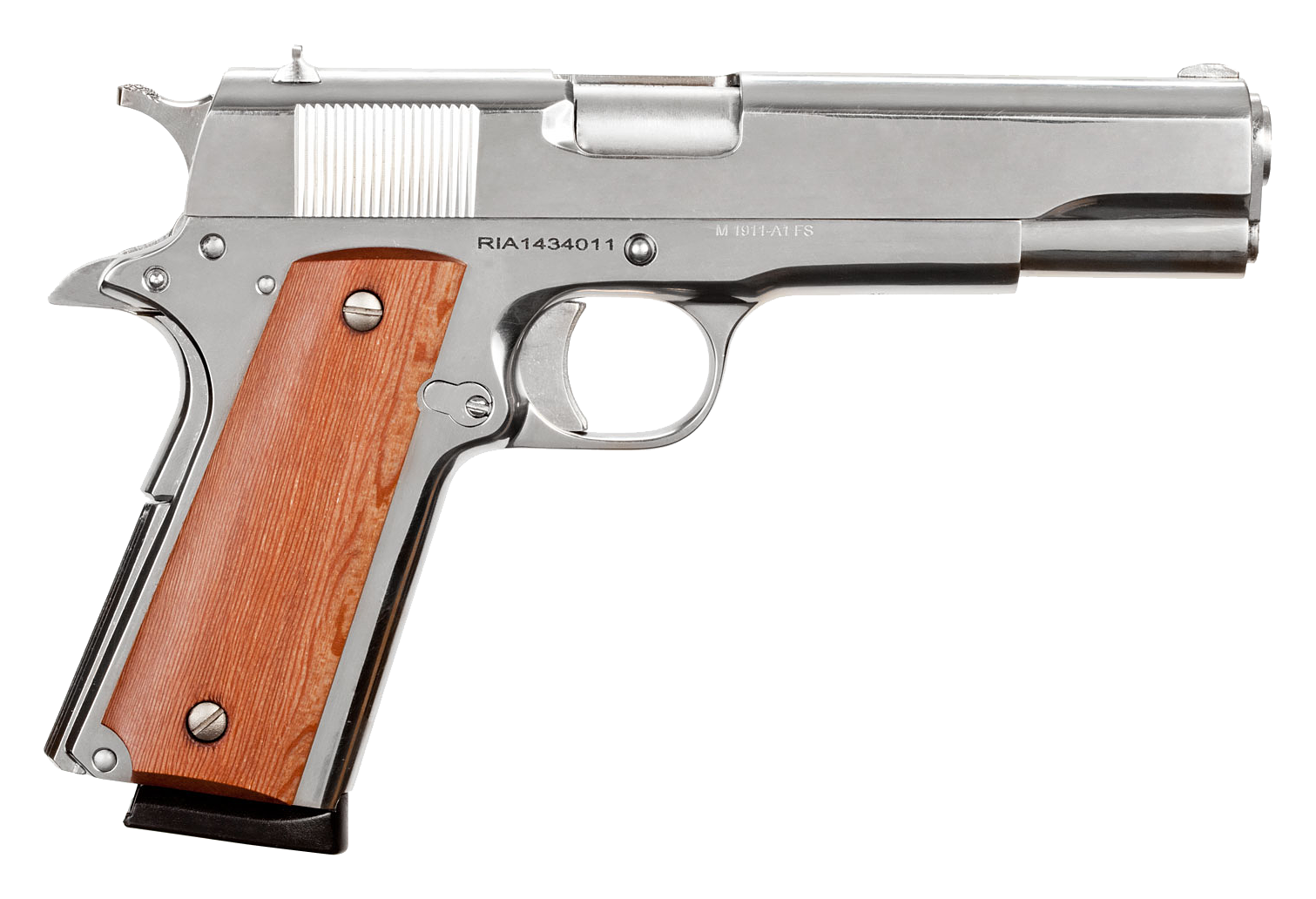 Rock Island M1911 GI standard FS Semi-Auto Centerfire Pistol - High Polished Nickel - Wood - 5" - Right