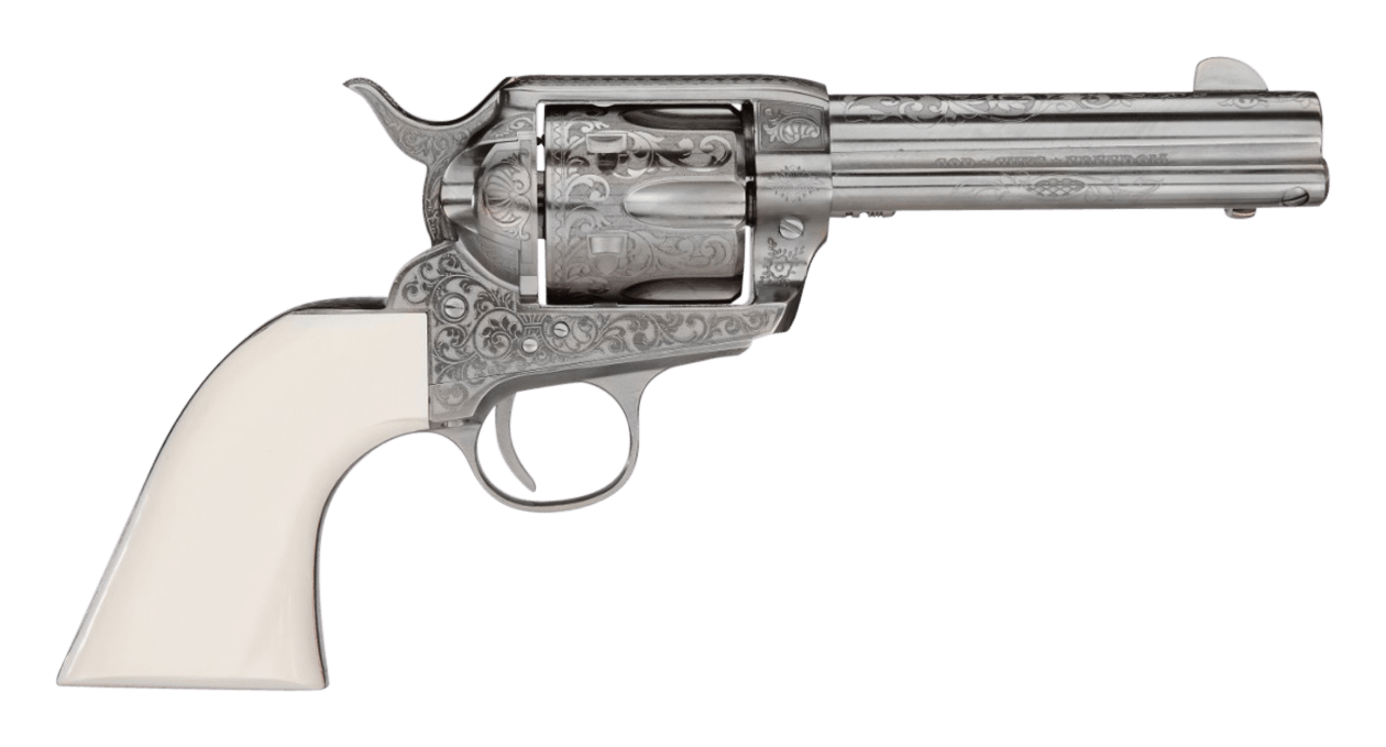 Taylors Company 1873 Outlaw Legacy SingleAction Revolver  357 Mag38 Special  475  Engraved Nickel