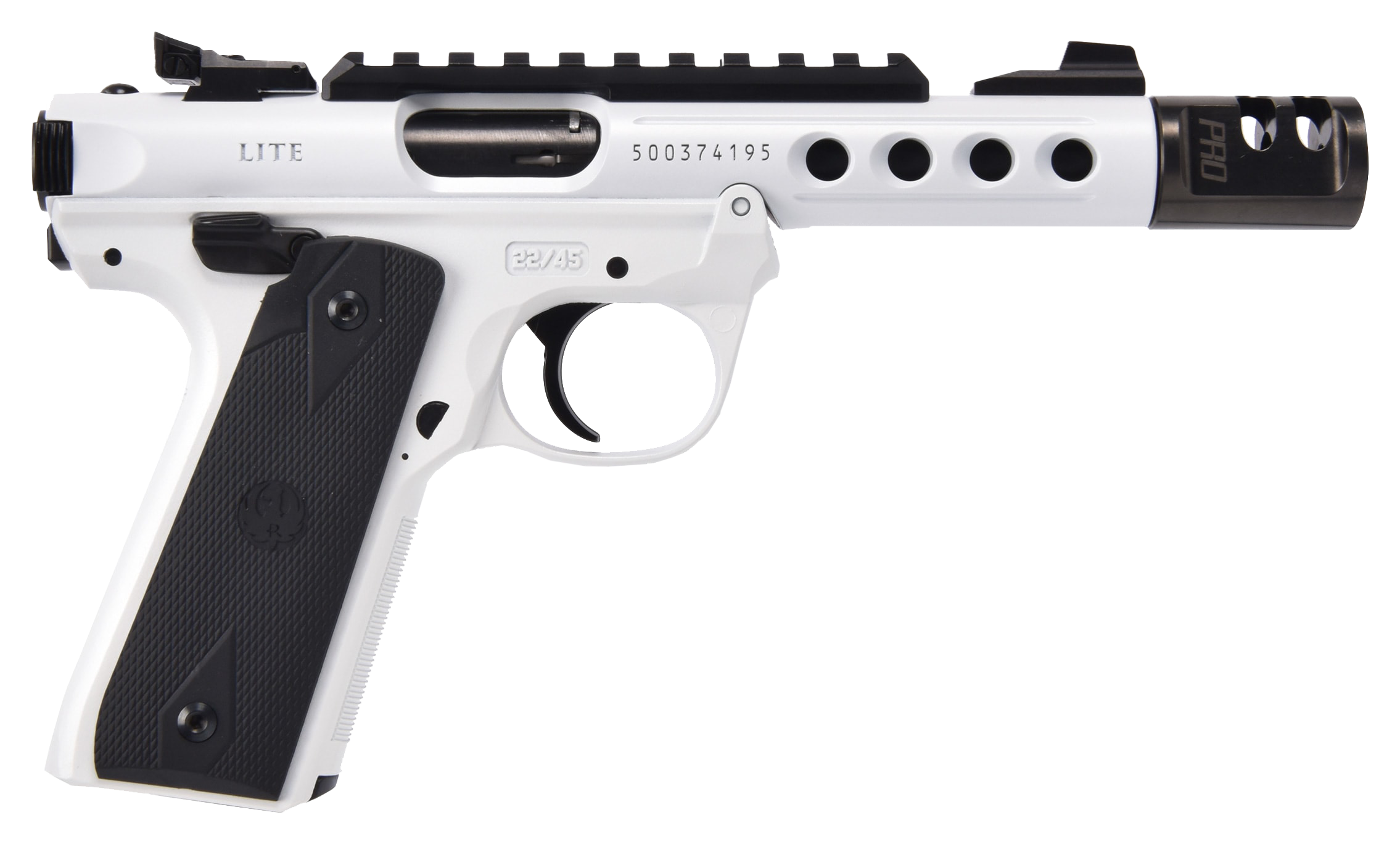 Ruger Mark IV 2245 LITE SemiAuto Rimfire Pistol  Storm Trooper White Cerakote  Black Rubber
