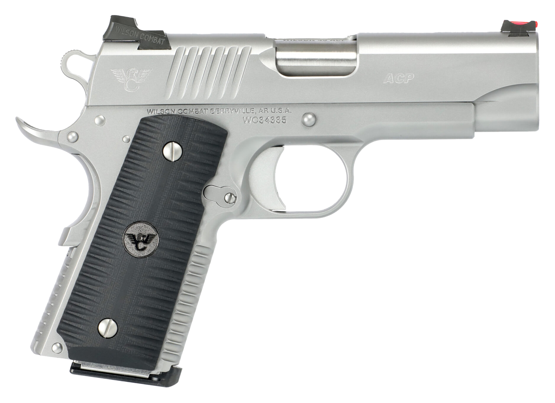 Wilson Combat ACP Compact 1911 SemiAuto Pistol with Ambidextrous Thumb Safety  45 ACP  Stainless Glass BeadBlast  8  1