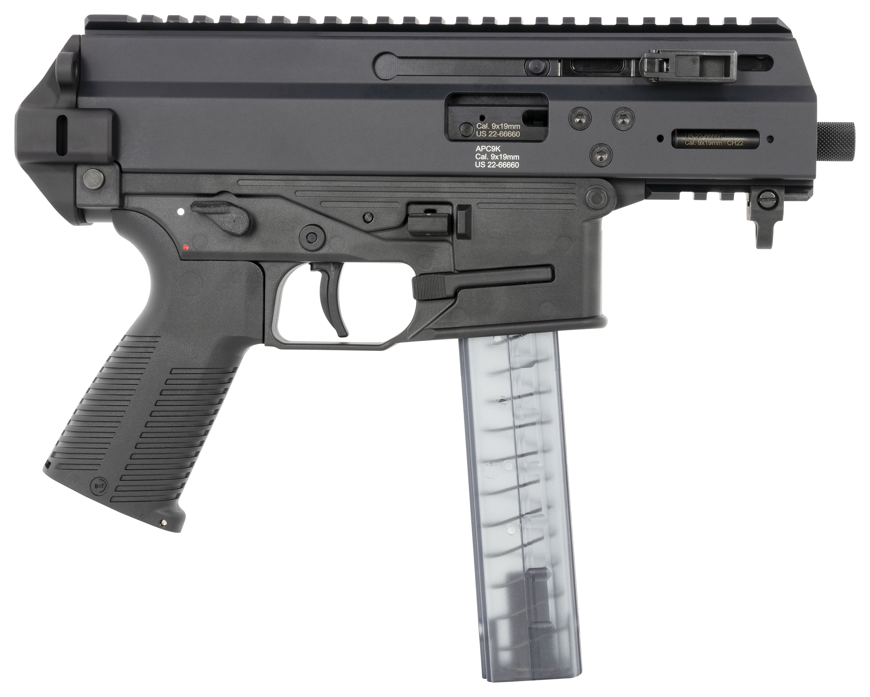 BampT APC9K PRO SemiAuto Pistol with Tailhook Adapter  9mm  Black Hard Coat Anodized