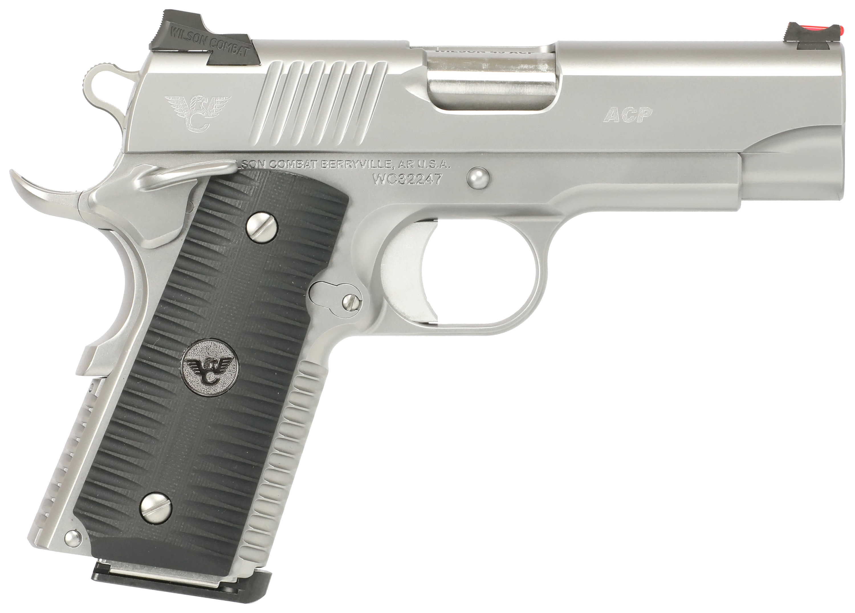 Wilson Combat ACP Compact 1911 SemiAuto Pistol with Ambidextrous Thumb Safety  9mm  Stainless Glass BeadBlast  10  1