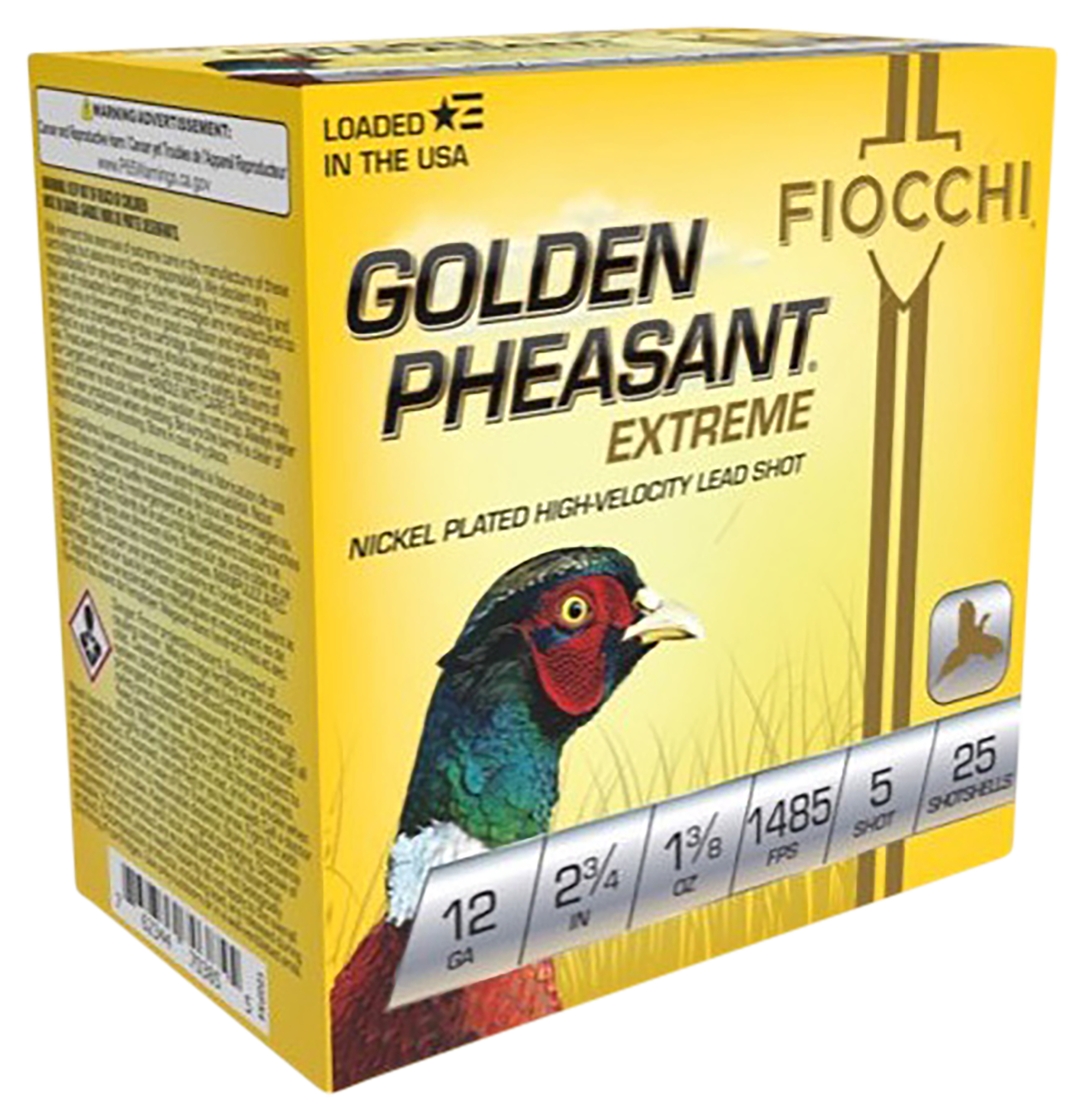 Fiocchi Golden Pheasant Extreme High-Velocity Nickel-Plated Lead Shotshells - 12 Gauge - #5 Shot - 2.75" - 25 Rounds