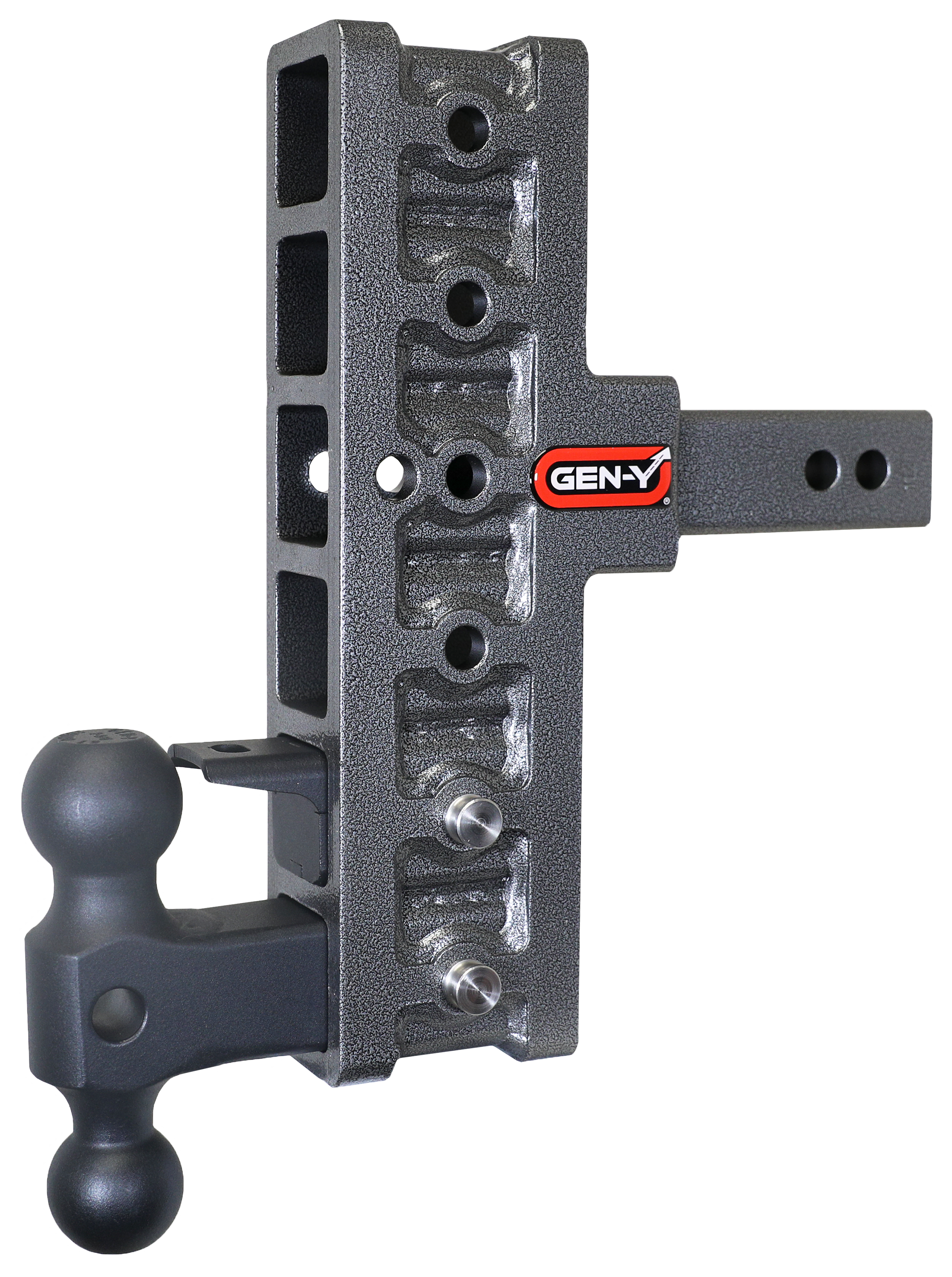 Image of GEN-Y HITCH Mega-Duty 2″ Offset Shank 10K Drop Hitch with Dual-Ball Mount and Pintle Lock - 5″ Rise, 7.5″ Drop