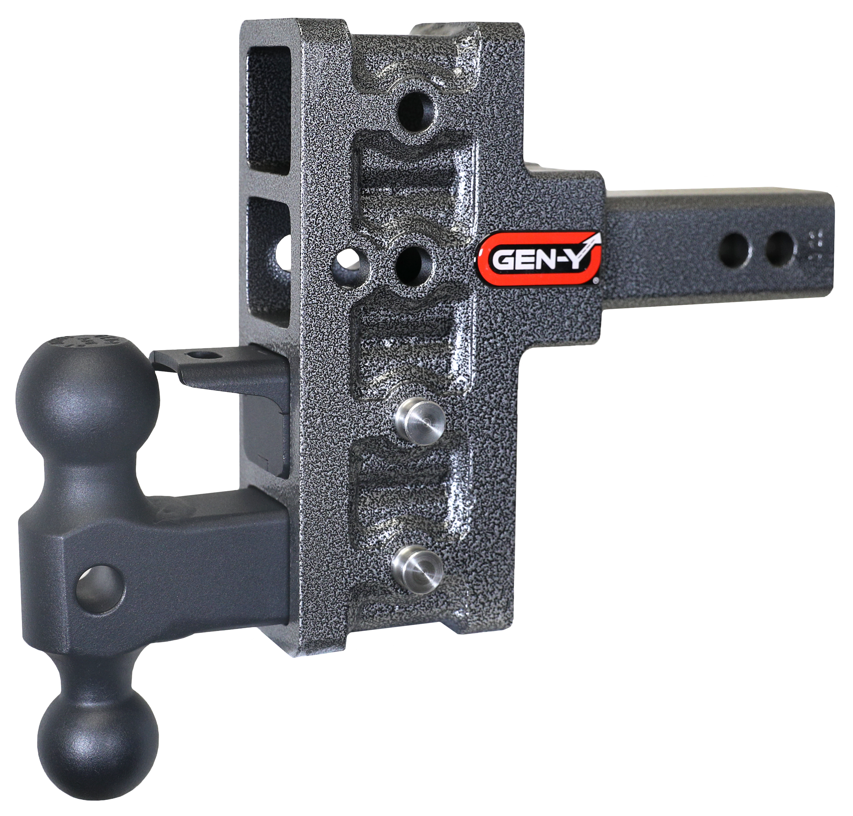 Image of GEN-Y HITCH Mega-Duty 2″ Offset Shank 10K Drop Hitch with Dual-Ball Mount and Pintle Lock - 2.5″ Rise, 5″ Drop