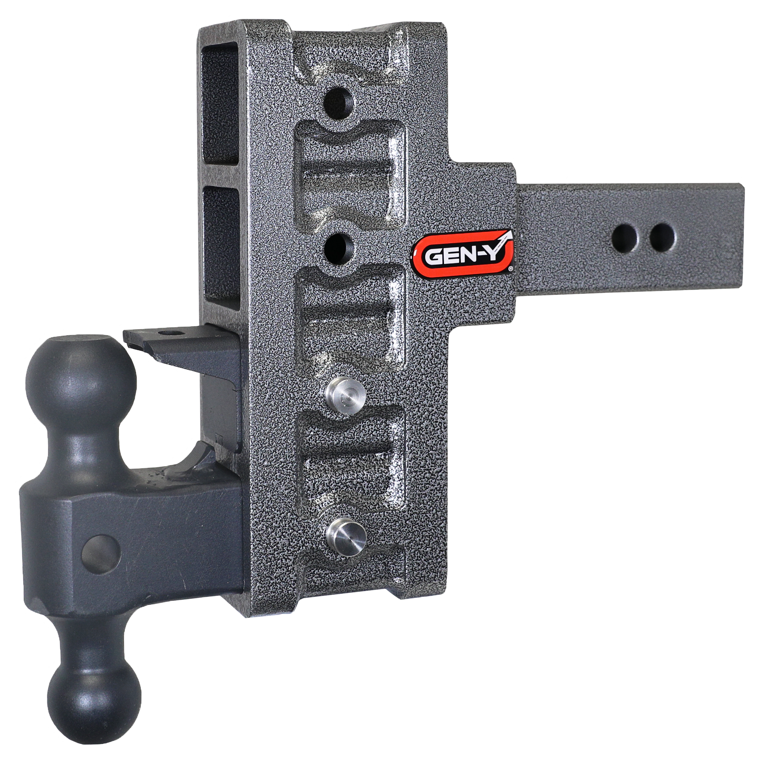 Image of GEN-Y HITCH MEGA-DUTY 2.5″ Offset Shank 21K Hitch with Dual-Ball and Pintle Lock - 3″ Rise, 6″ Drop