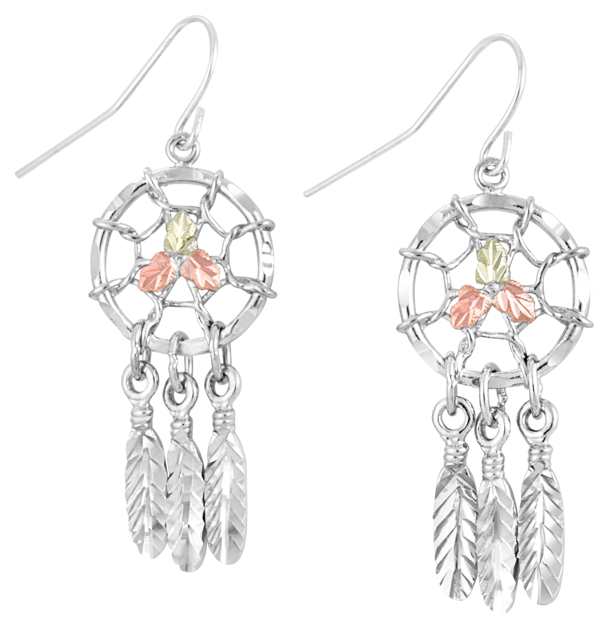 Landstrom's Dreamcatcher Black Hills Gold and Sterling Silver Hook Earrings