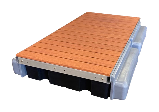 Patriot Docks Premium Low-Profile Floating Dock Platform Section with Aluminum Decking - Brown